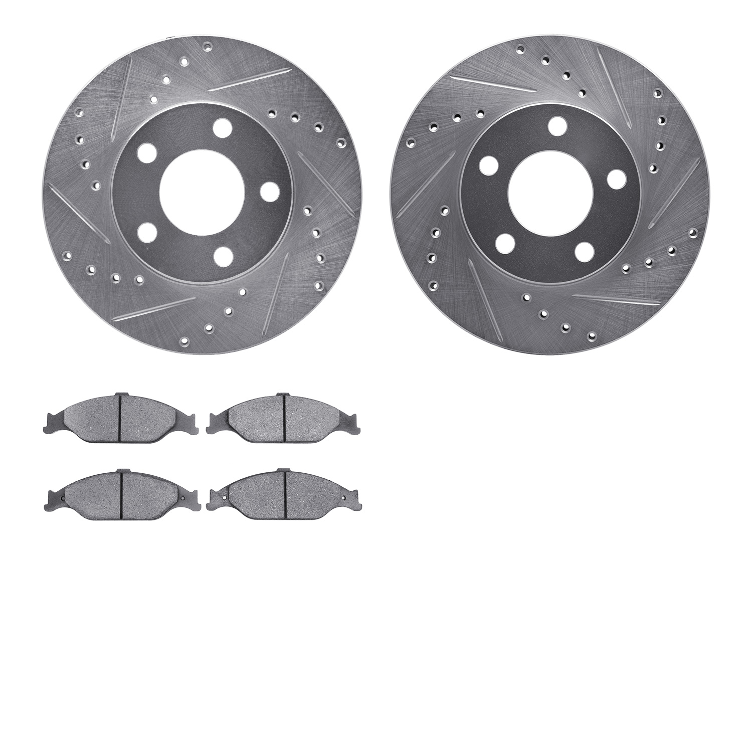 7502-54006 Drilled/Slotted Brake Rotors w/5000 Advanced Brake Pads Kit [Silver], 1999-2004 Ford/Lincoln/Mercury/Mazda, Position: