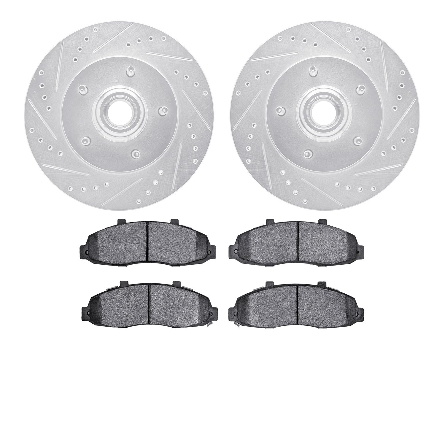 7502-54078 Drilled/Slotted Brake Rotors w/5000 Advanced Brake Pads Kit [Silver], 1997-1999 Ford/Lincoln/Mercury/Mazda, Position: