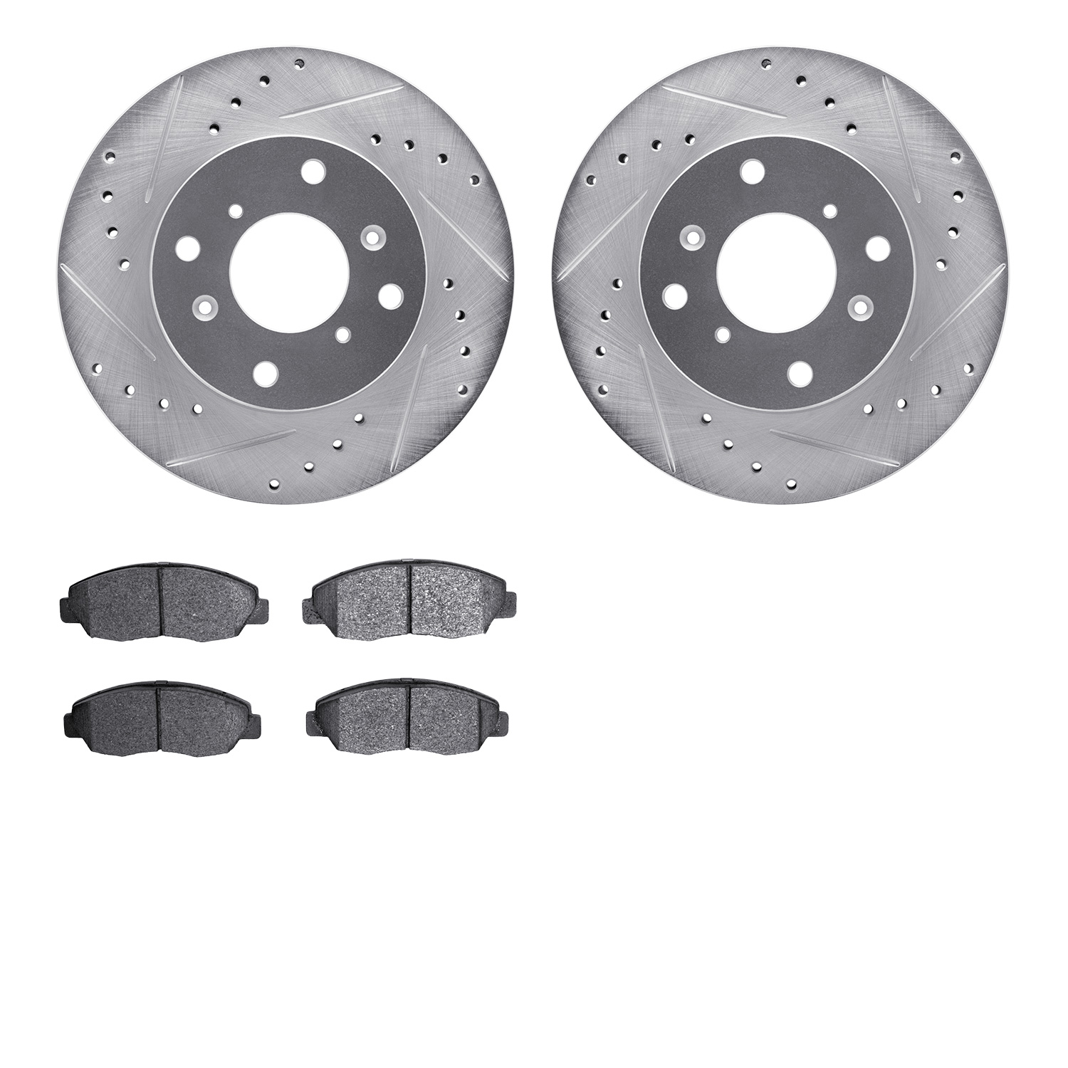 7502-59024 Drilled/Slotted Brake Rotors w/5000 Advanced Brake Pads Kit [Silver], 1998-2002 Acura/Honda, Position: Front
