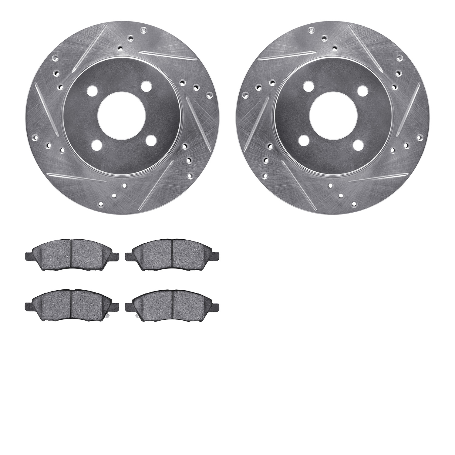 7502-67064 Drilled/Slotted Brake Rotors w/5000 Advanced Brake Pads Kit [Silver], 2012-2019 Infiniti/Nissan, Position: Front