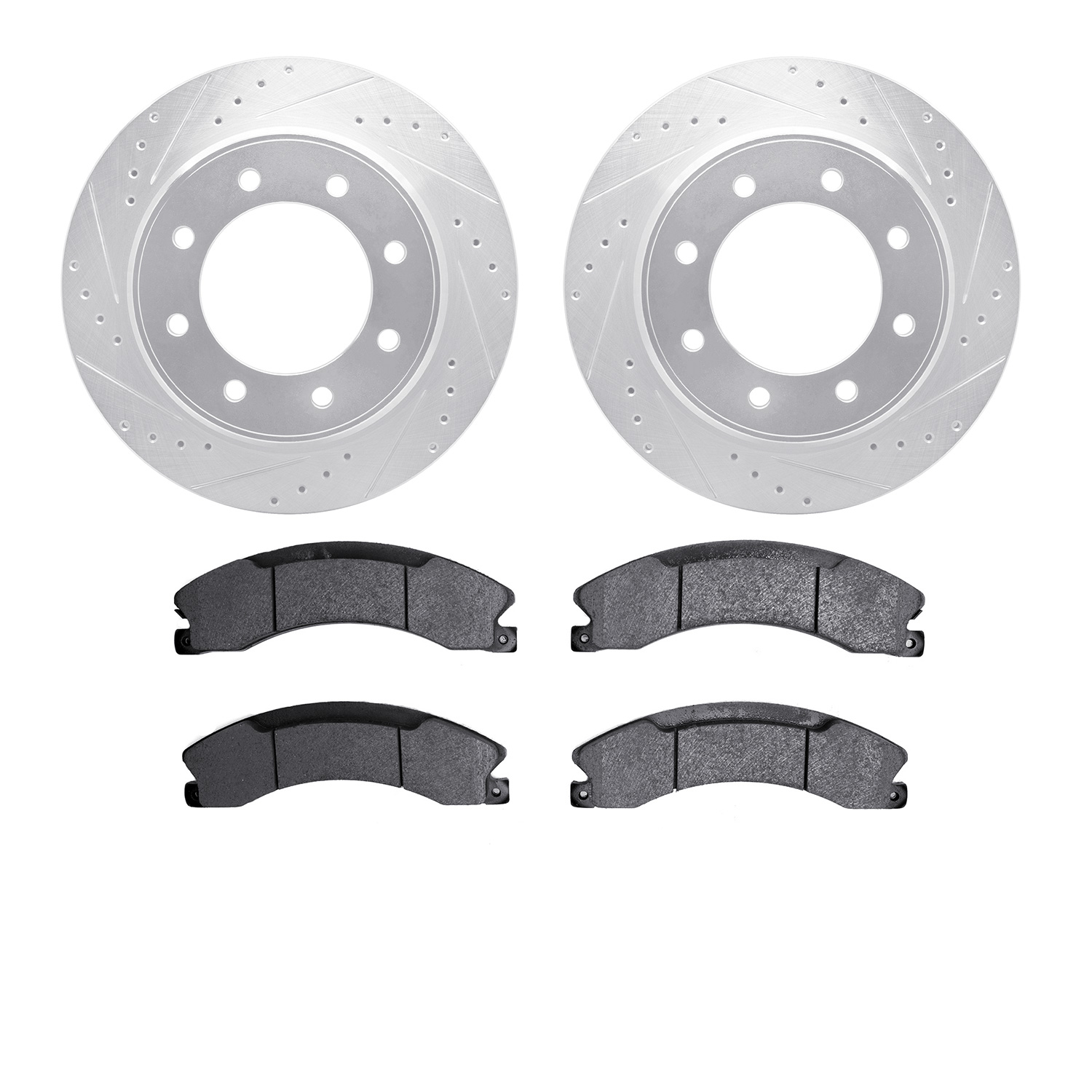 7502-67084 Drilled/Slotted Brake Rotors w/5000 Advanced Brake Pads Kit [Silver], 2012-2021 Infiniti/Nissan, Position: Rear