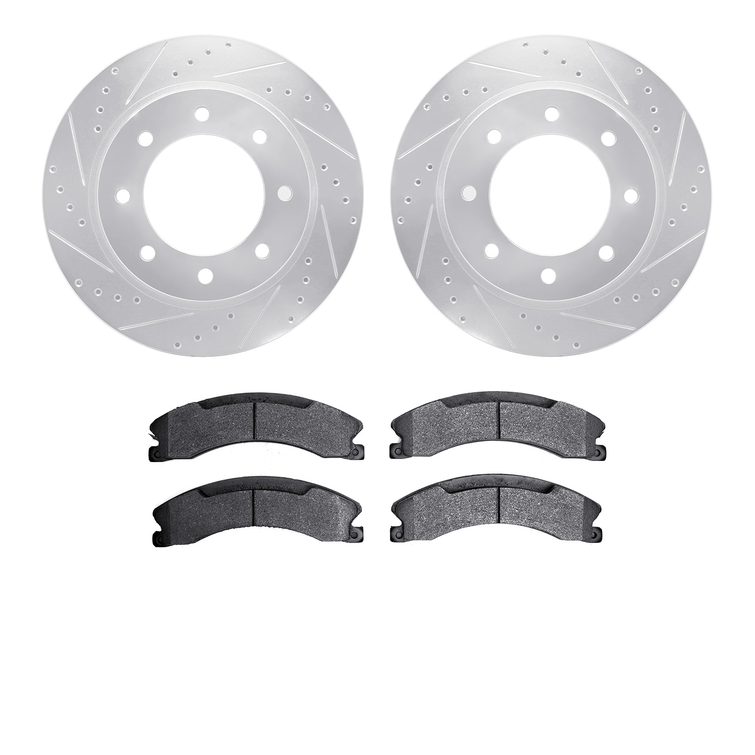 7502-67089 Drilled/Slotted Brake Rotors w/5000 Advanced Brake Pads Kit [Silver], 2012-2021 Infiniti/Nissan, Position: Front