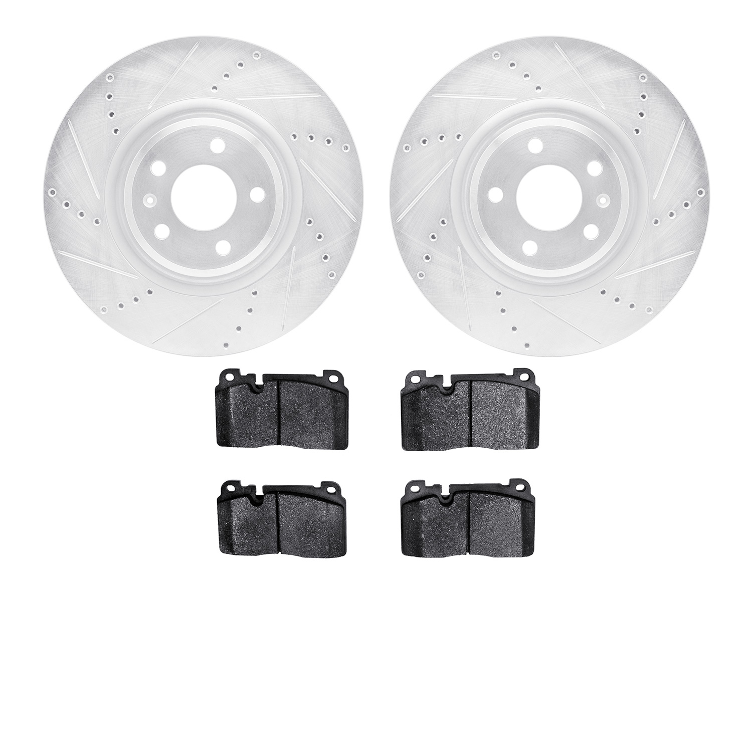 7502-73085 Drilled/Slotted Brake Rotors w/5000 Advanced Brake Pads Kit [Silver], 2013-2020 Multiple Makes/Models, Position: Fron