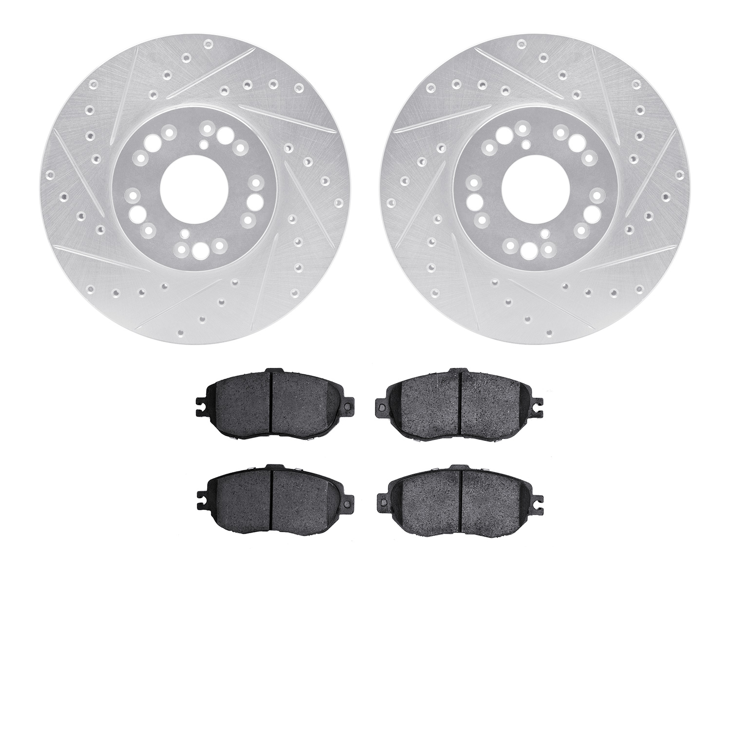 7502-75006 Drilled/Slotted Brake Rotors w/5000 Advanced Brake Pads Kit [Silver], 1993-1994 Lexus/Toyota/Scion, Position: Front
