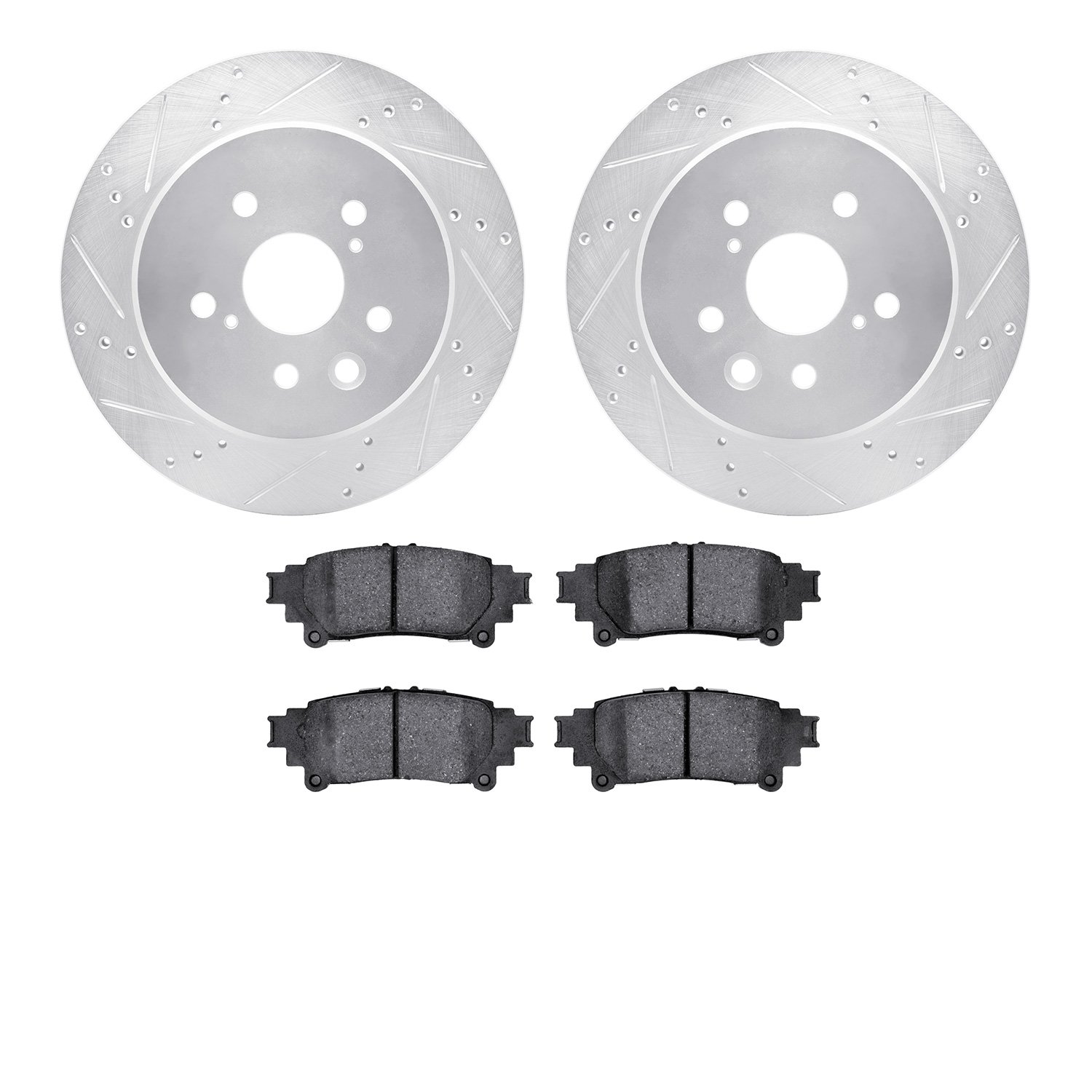 7502-75033 Drilled/Slotted Brake Rotors w/5000 Advanced Brake Pads Kit [Silver], 2013-2020 Lexus/Toyota/Scion, Position: Rear