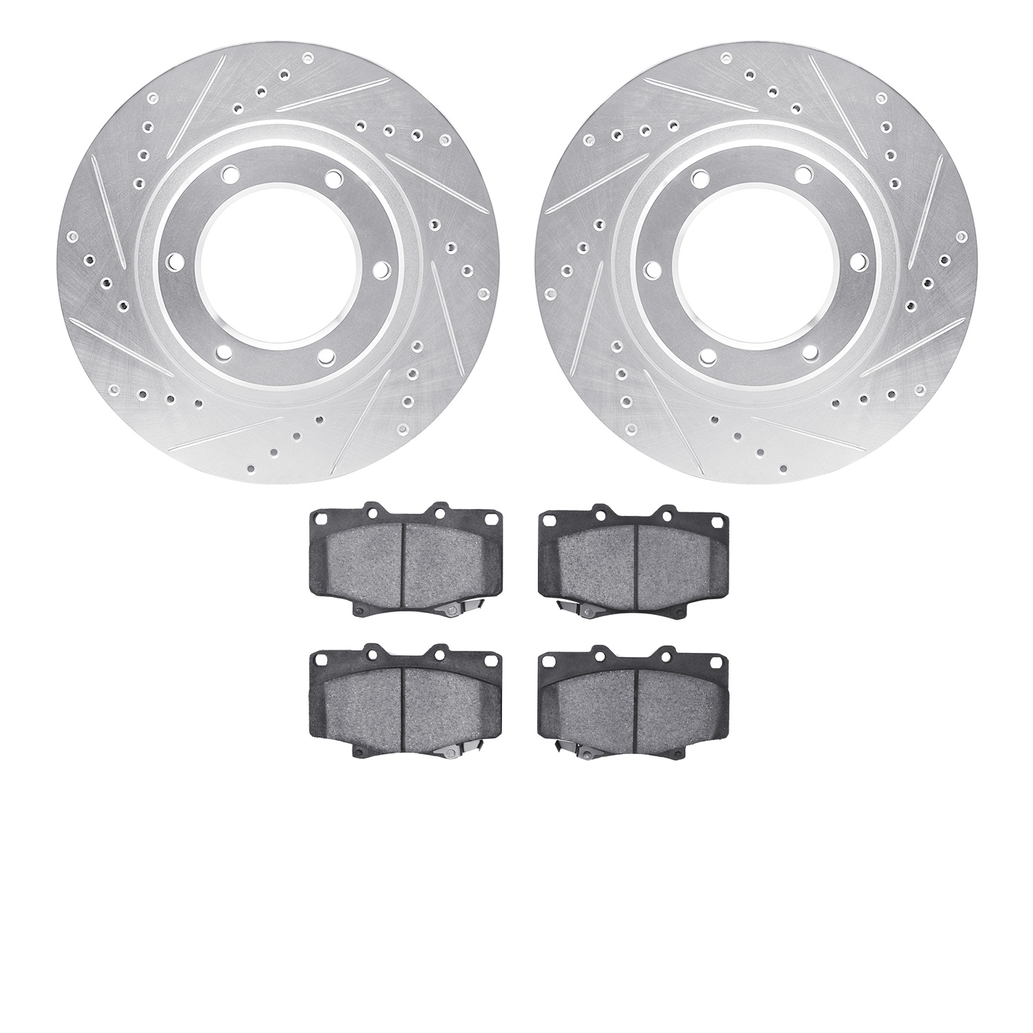 7502-76433 Drilled/Slotted Brake Rotors w/5000 Advanced Brake Pads Kit [Silver], 1993-1997 Lexus/Toyota/Scion, Position: Front