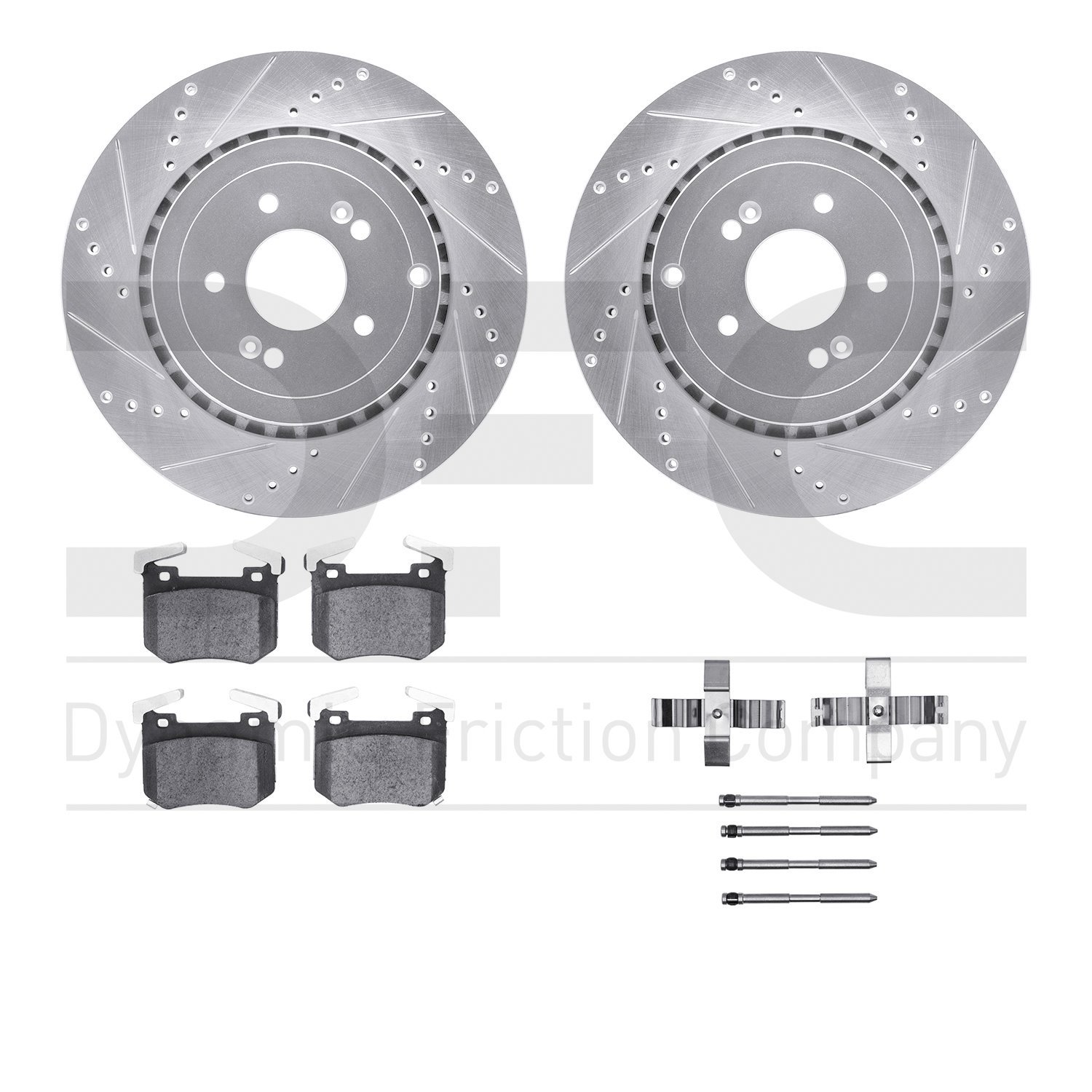 7512-21048 Drilled/Slotted Brake Rotors w/5000 Advanced Brake Pads Kit & Hardware [Silver], Fits Select Kia/Hyundai/Genesis, Pos