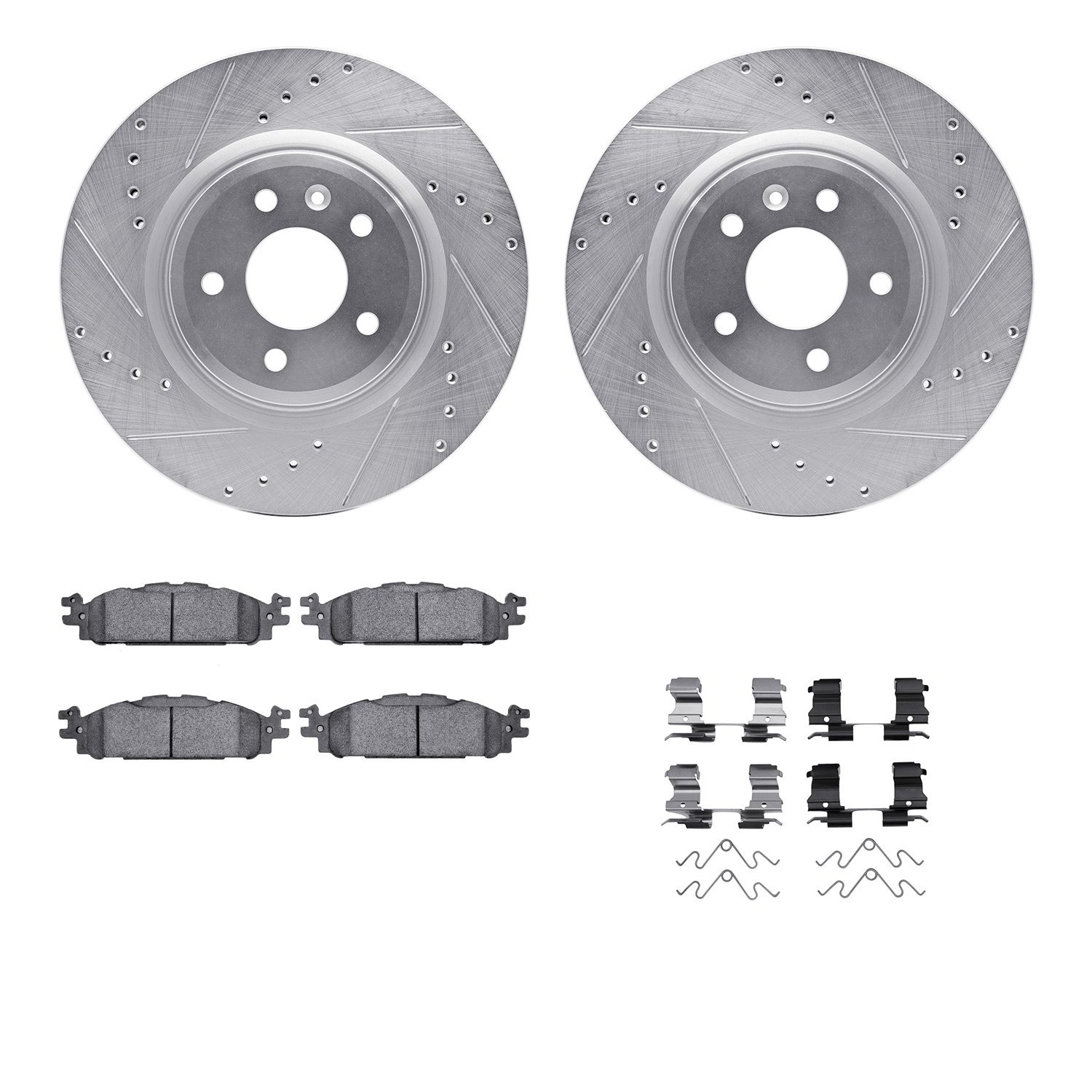 7512-54058 Drilled/Slotted Brake Rotors w/5000 Advanced Brake Pads Kit & Hardware [Silver], 2009-2010 Ford/Lincoln/Mercury/Mazda