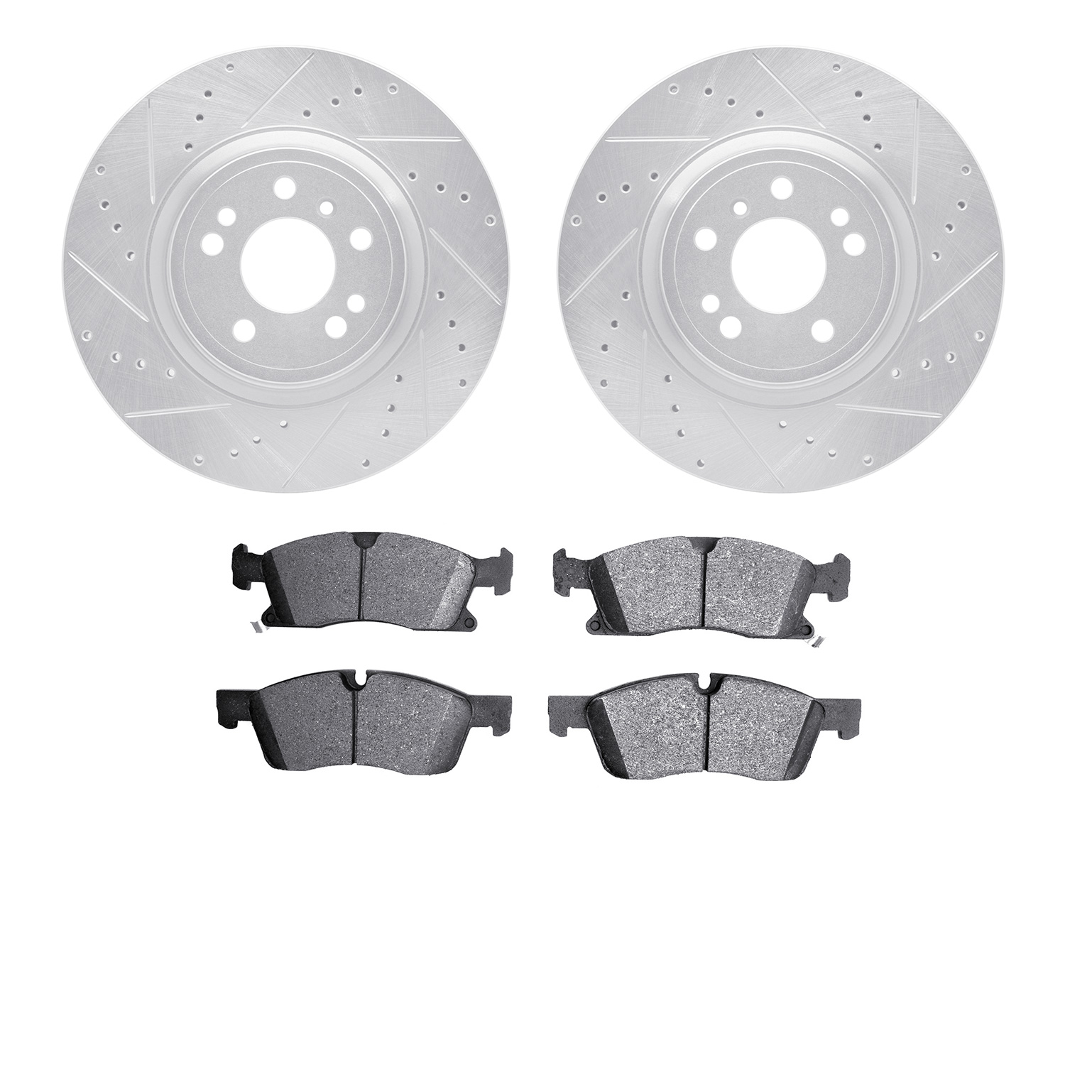 7602-63075 Drilled/Slotted Brake Rotors w/5000 Euro Ceramic Brake Pads Kit [Silver], 2012-2018 Mercedes-Benz, Position: Front
