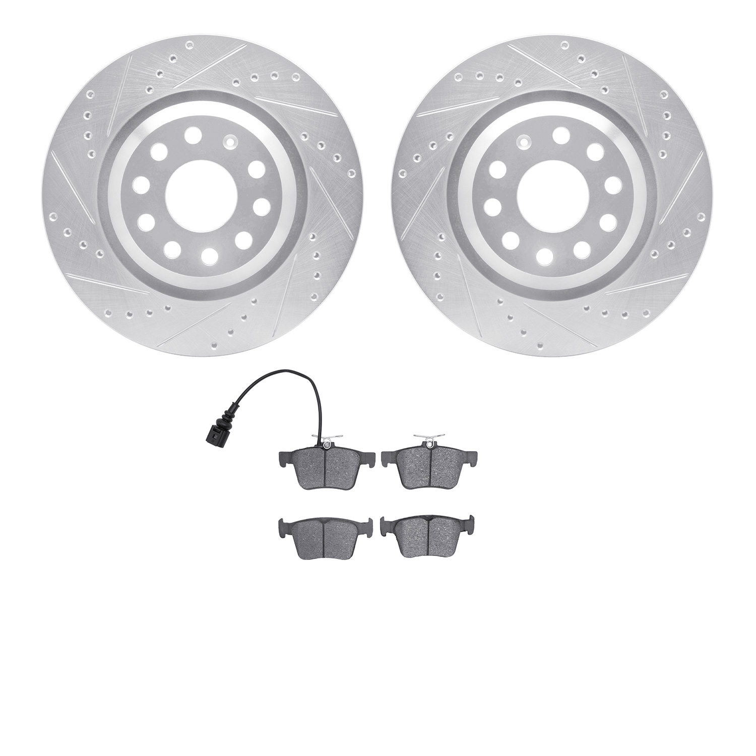 7602-74038 Drilled/Slotted Brake Rotors w/5000 Euro Ceramic Brake Pads Kit [Silver], Fits Select Audi/Volkswagen, Position: Rear
