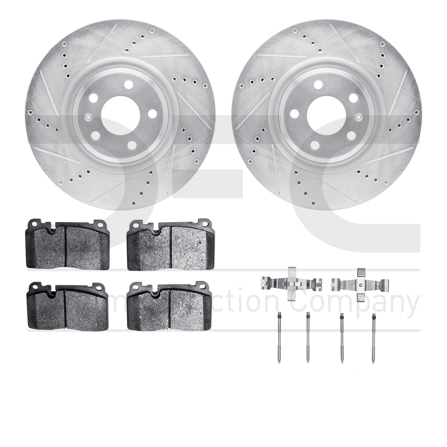 7612-73059 Drilled/Slotted Brake Rotors w/5000 Euro Ceramic Brake Pads Kit & Hardware [Silver], 2013-2020 Multiple Makes/Models,