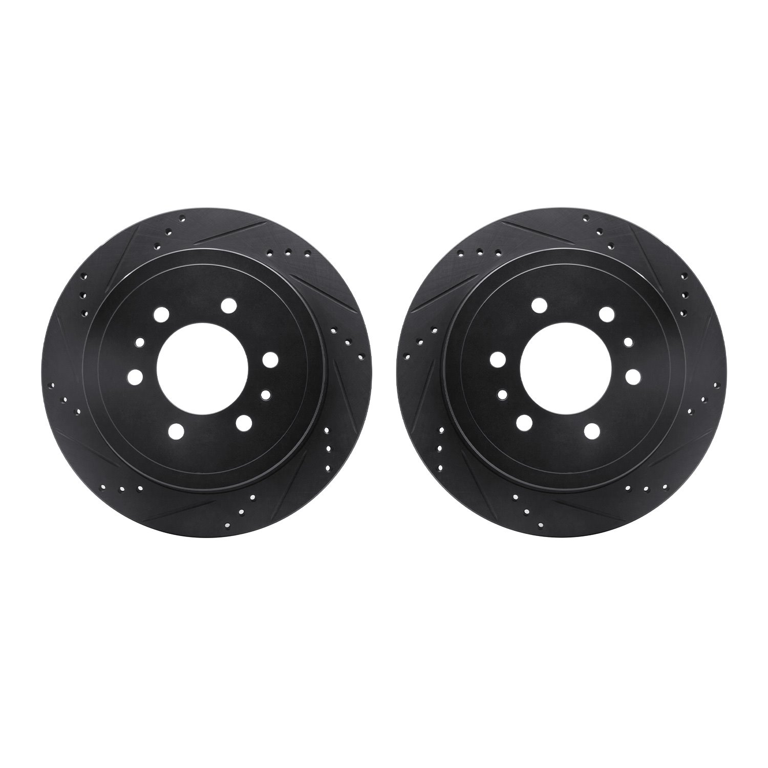 8002-54215 Drilled/Slotted Brake Rotors [Black], 2004-2011 Ford/Lincoln/Mercury/Mazda, Position: Rear