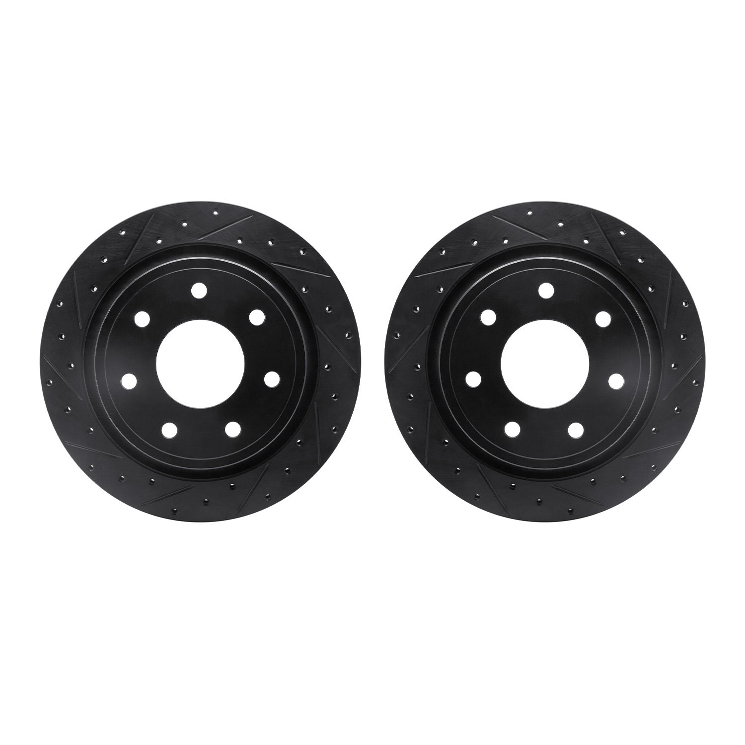 8002-54218 Drilled/Slotted Brake Rotors [Black], 2012-2014 Ford/Lincoln/Mercury/Mazda, Position: Rear