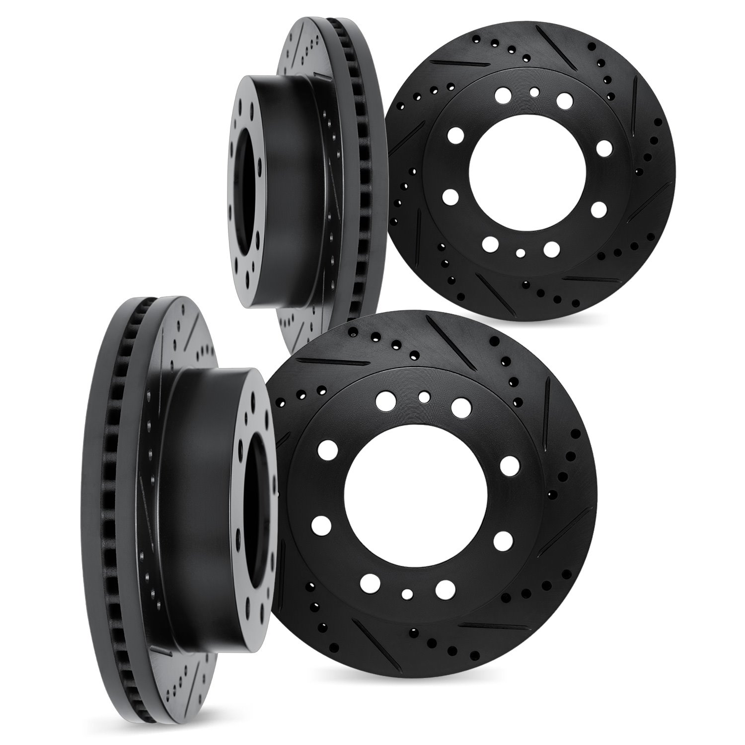 8004-48014 Drilled/Slotted Brake Rotors [Black], 2001-2020 GM, Position: Front and Rear