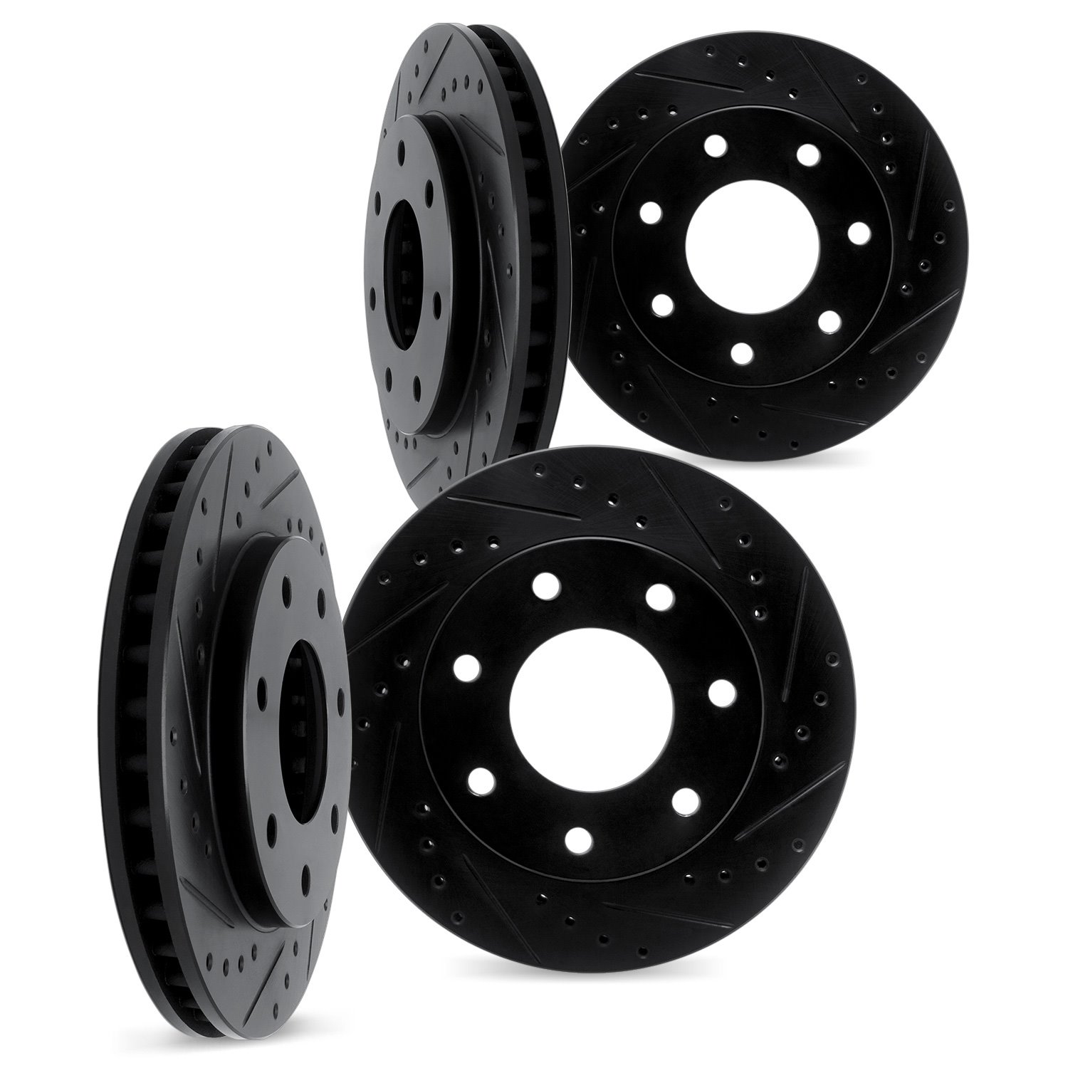 8004-54156 Drilled/Slotted Brake Rotors [Black], 2012-2014 Ford/Lincoln/Mercury/Mazda, Position: Front and Rear