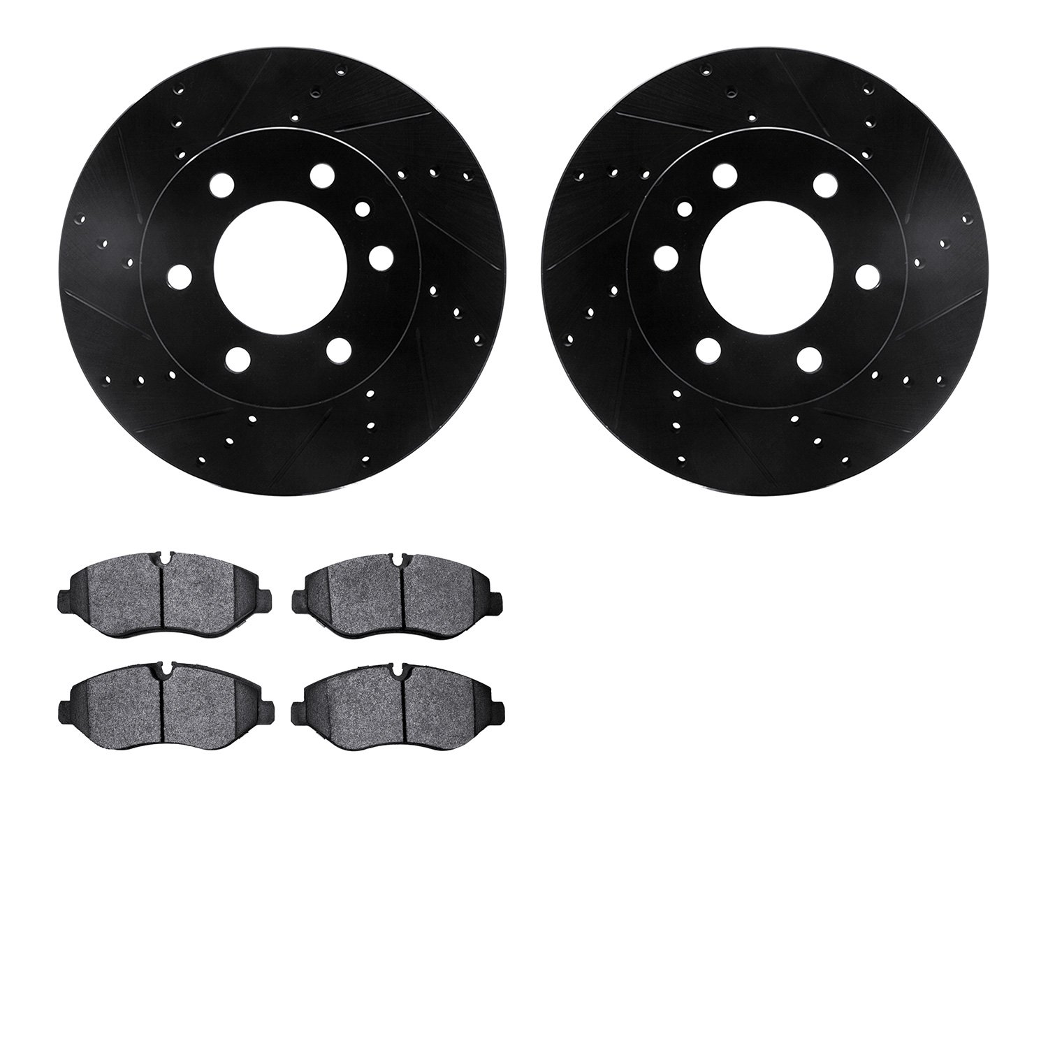 8202-40059 Drilled/Slotted Rotors w/Heavy-Duty Brake Pads Kit [Silver], 2007-2018 Multiple Makes/Models, Position: Front