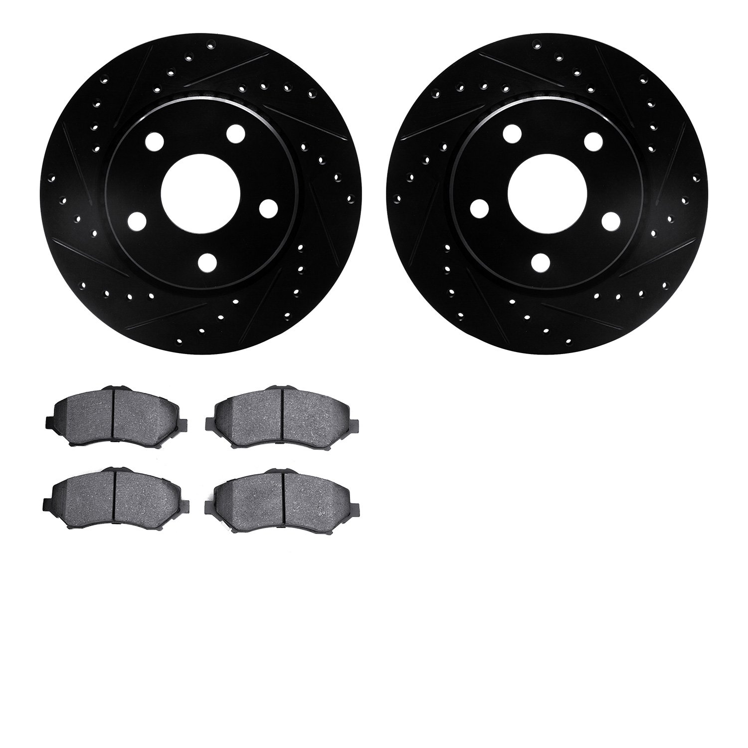 8202-42051 Drilled/Slotted Rotors w/Heavy-Duty Brake Pads Kit [Silver], 2007-2018 Mopar, Position: Front