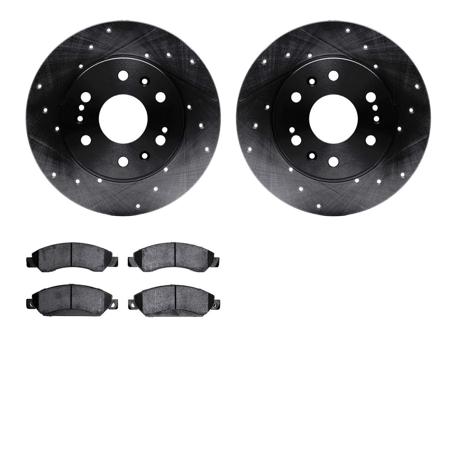 8202-48058 Drilled/Slotted Rotors w/Heavy-Duty Brake Pads Kit [Silver], 2005-2008 GM, Position: Front