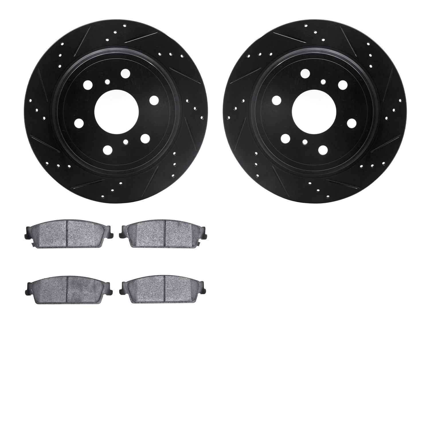 8202-48059 Drilled/Slotted Rotors w/Heavy-Duty Brake Pads Kit [Silver], 2007-2014 GM, Position: Rear