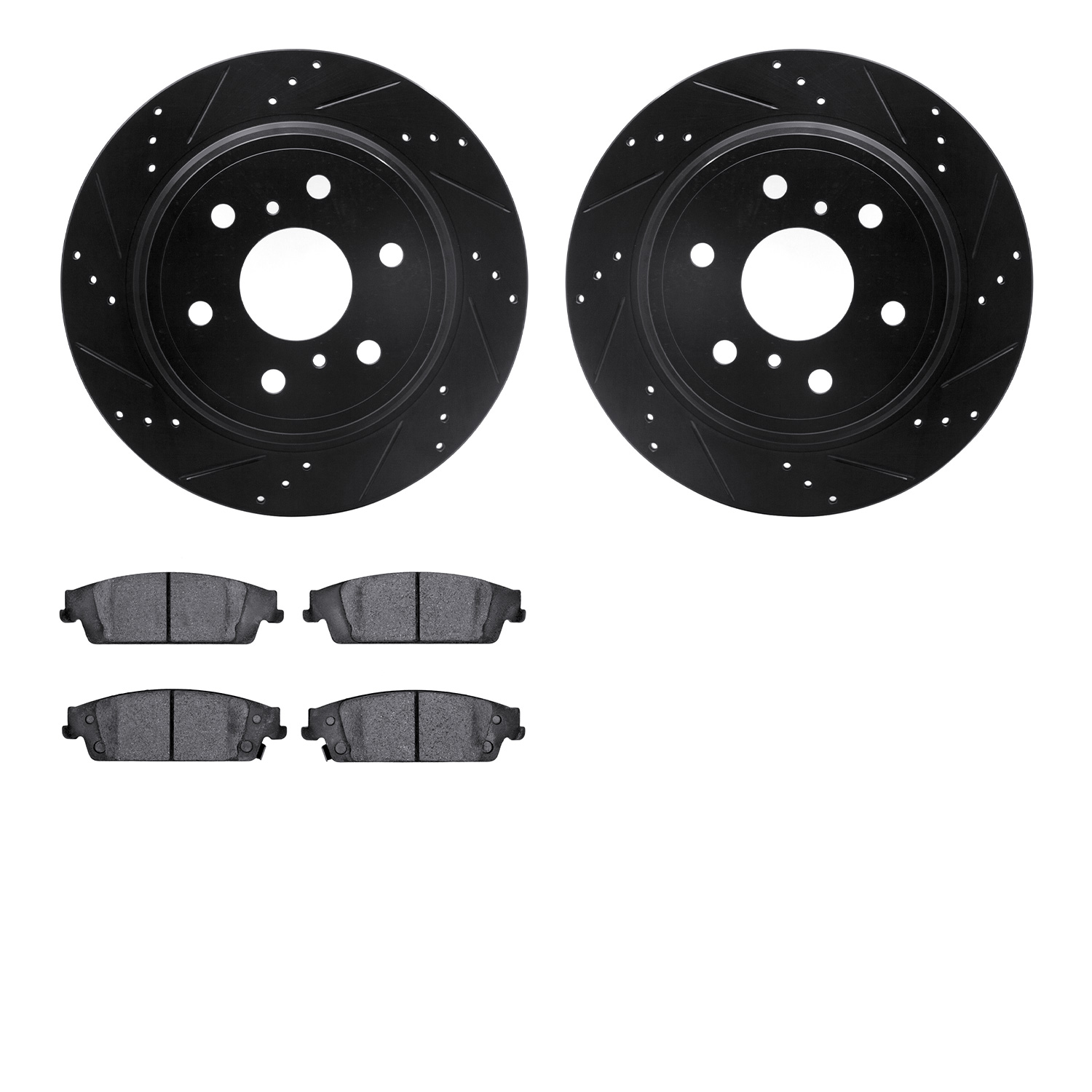 8202-48081 Drilled/Slotted Rotors w/Heavy-Duty Brake Pads Kit [Silver], 2014-2020 GM, Position: Rear