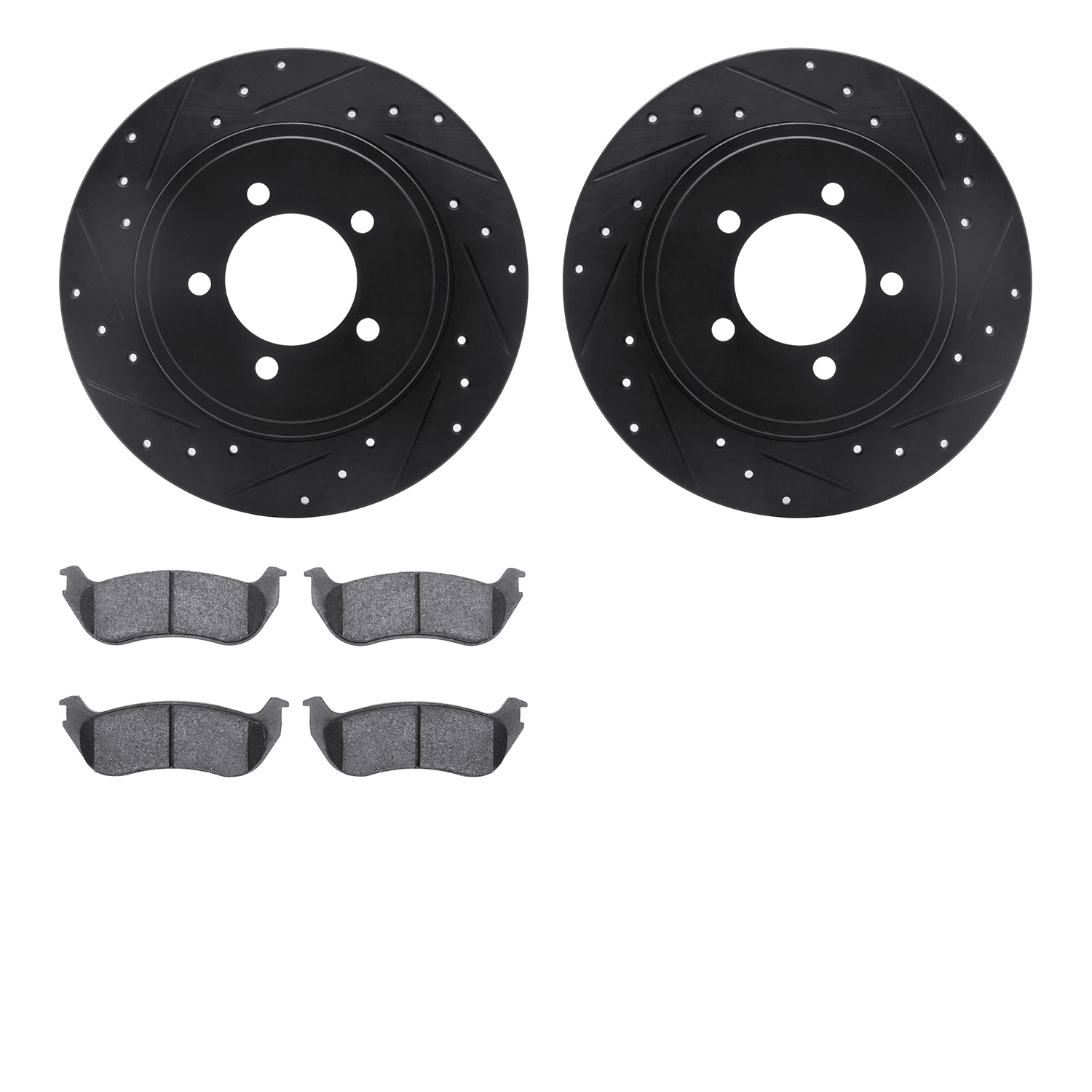 8202-54006 Drilled/Slotted Rotors w/Heavy-Duty Brake Pads Kit [Silver], 2002-2005 Ford/Lincoln/Mercury/Mazda, Position: Rear