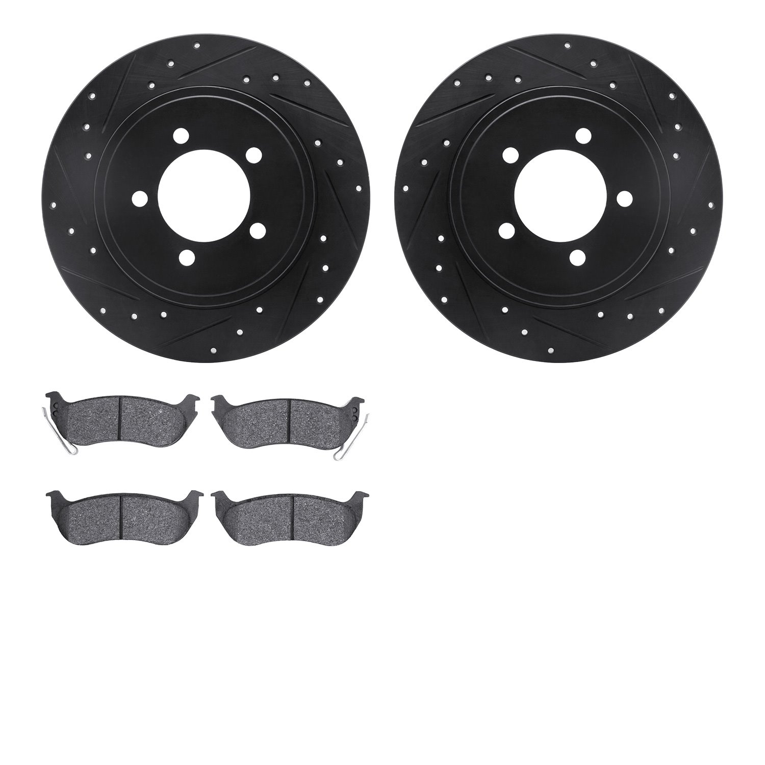 8202-54007 Drilled/Slotted Rotors w/Heavy-Duty Brake Pads Kit [Silver], 2006-2010 Ford/Lincoln/Mercury/Mazda, Position: Rear