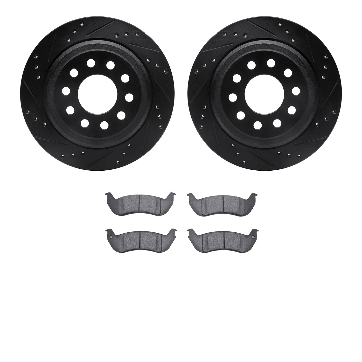 8202-55003 Drilled/Slotted Rotors w/Heavy-Duty Brake Pads Kit [Silver], 2003-2011 Ford/Lincoln/Mercury/Mazda, Position: Rear