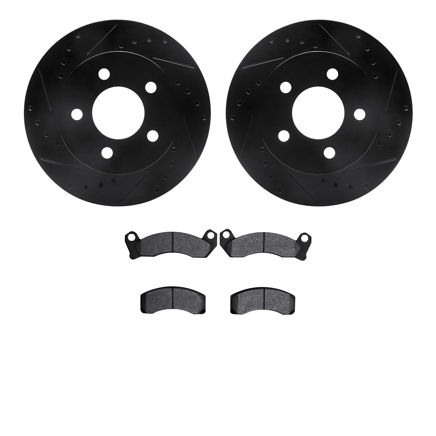 8202-56012 Drilled/Slotted Rotors w/Heavy-Duty Brake Pads Kit [Silver], 1991-1994 Ford/Lincoln/Mercury/Mazda, Position: Front