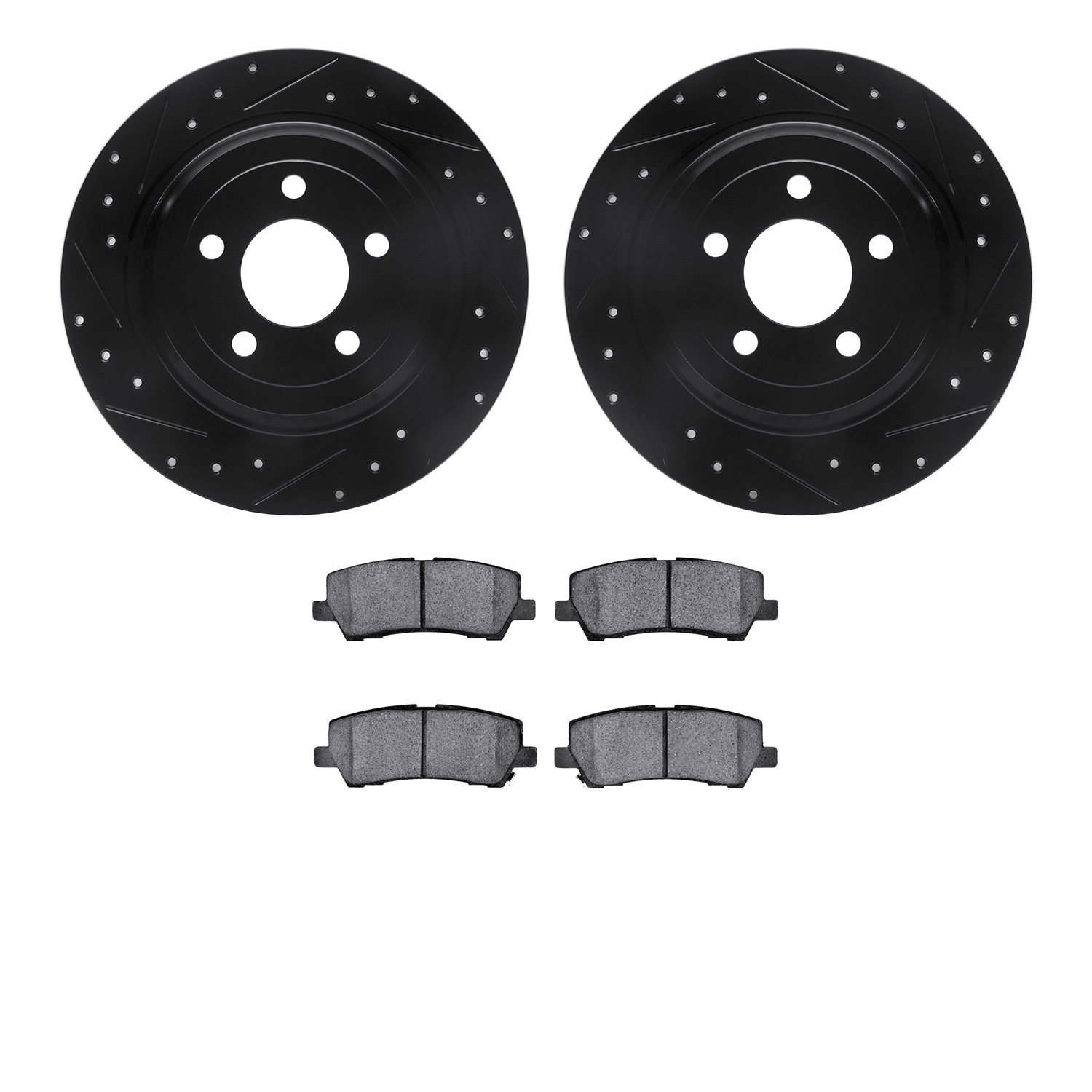 8202-99054 Drilled/Slotted Rotors w/Heavy-Duty Brake Pads Kit [Silver], 2015-2021 Ford/Lincoln/Mercury/Mazda, Position: Rear