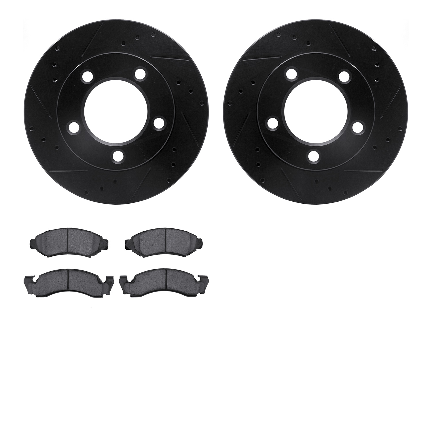 8202-99090 Drilled/Slotted Rotors w/Heavy-Duty Brake Pads Kit [Silver], 1976-1985 Ford/Lincoln/Mercury/Mazda, Position: Front