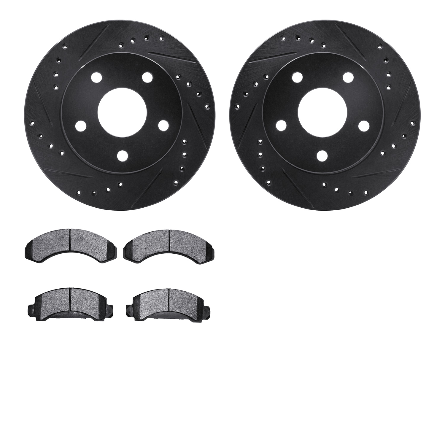 8202-99100 Drilled/Slotted Rotors w/Heavy-Duty Brake Pads Kit [Silver], 1990-1997 Ford/Lincoln/Mercury/Mazda, Position: Front