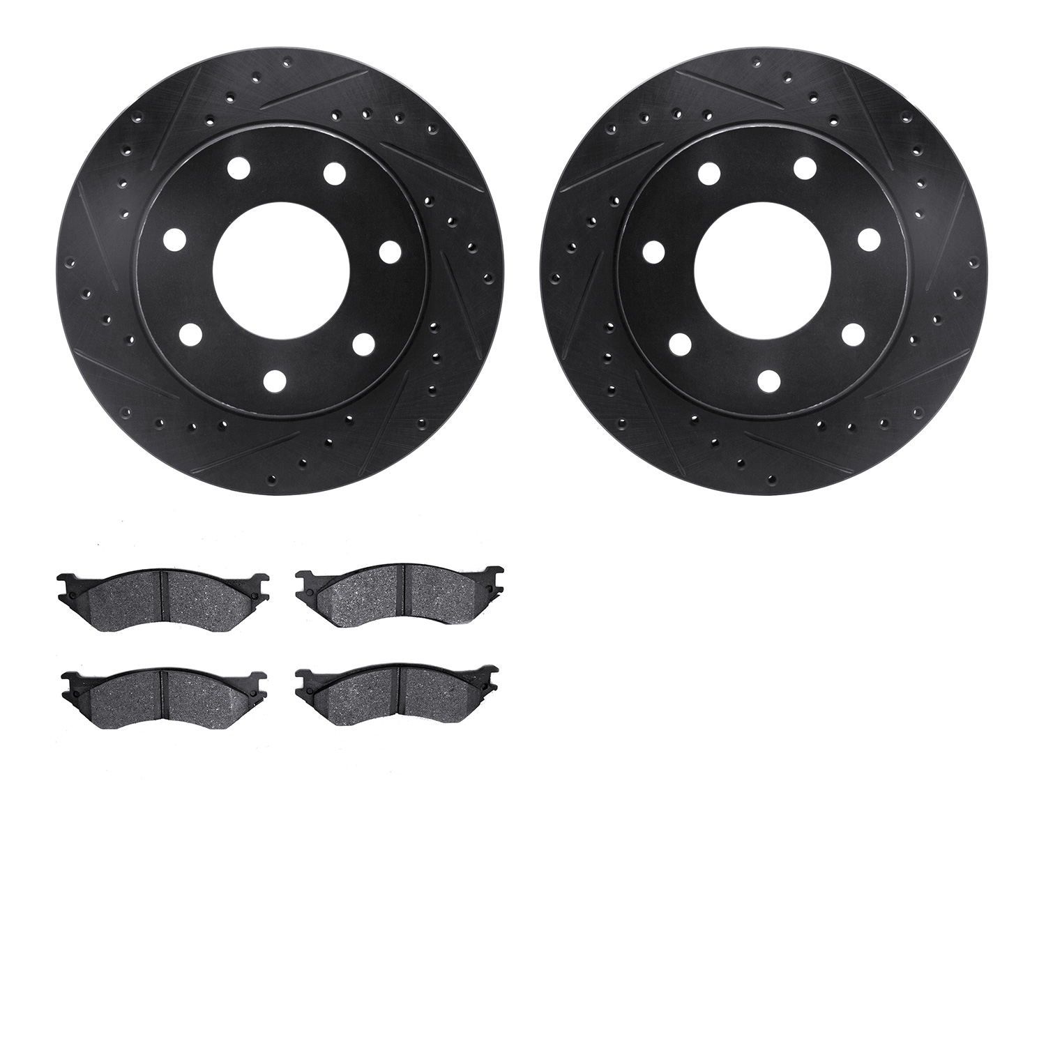 8202-99135 Drilled/Slotted Rotors w/Heavy-Duty Brake Pads Kit [Silver], 1997-2004 Ford/Lincoln/Mercury/Mazda, Position: Front