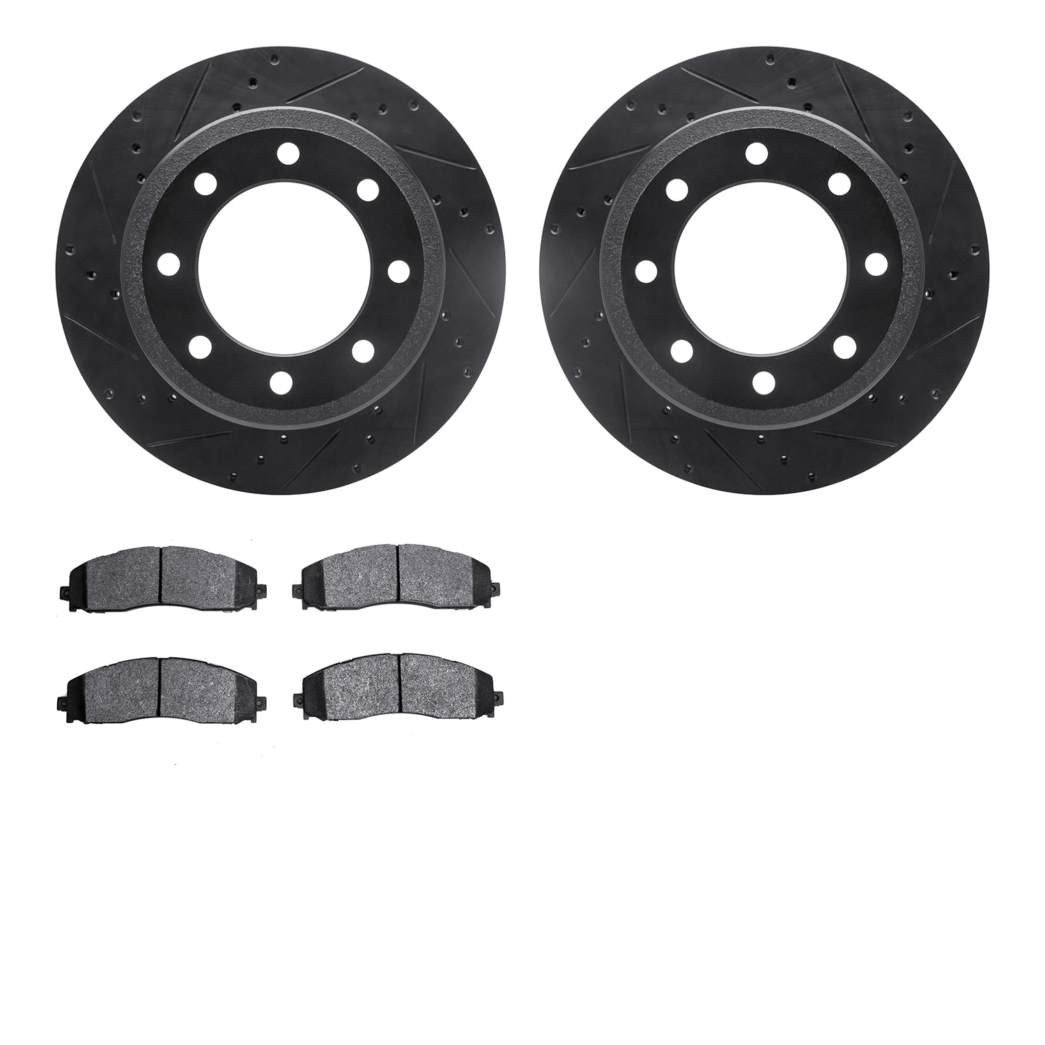 8202-99233 Drilled/Slotted Rotors w/Heavy-Duty Brake Pads Kit [Silver], Fits Select Ford/Lincoln/Mercury/Mazda, Position: Rear
