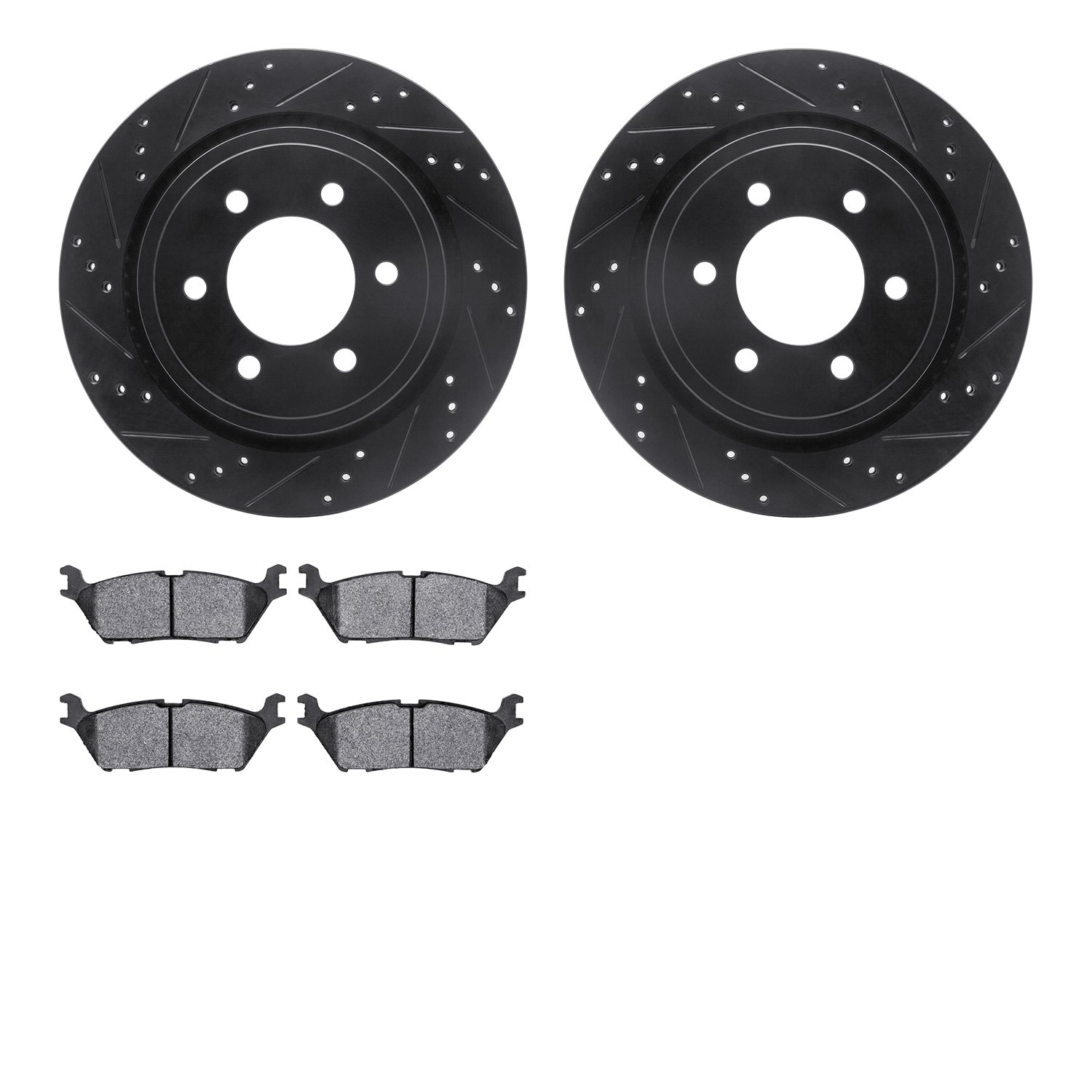 8202-99238 Drilled/Slotted Rotors w/Heavy-Duty Brake Pads Kit [Silver], 2015-2017 Ford/Lincoln/Mercury/Mazda, Position: Rear