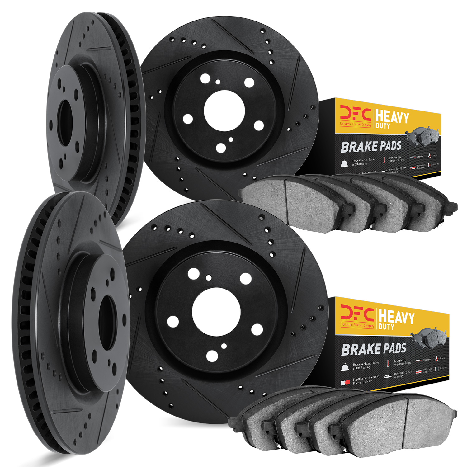 8204-55001 Drilled/Slotted Rotors w/Heavy-Duty Brake Pads Kit [Silver], 2003-2011 Ford/Lincoln/Mercury/Mazda, Position: Front an