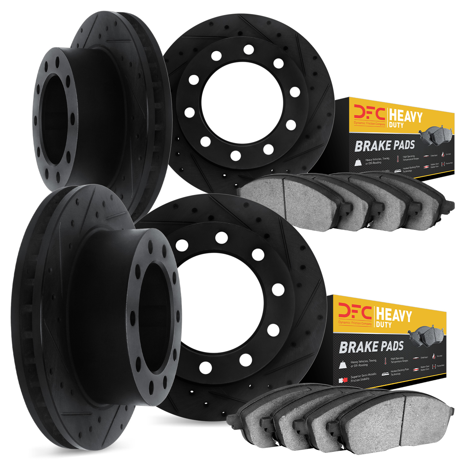 8204-99054 Drilled/Slotted Rotors w/Heavy-Duty Brake Pads Kit [Silver], 1999-2001 Ford/Lincoln/Mercury/Mazda, Position: Front an