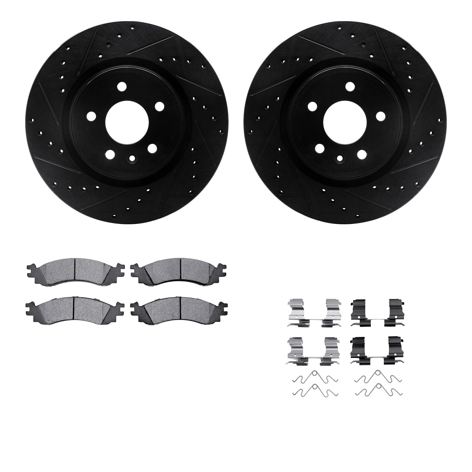 8212-54001 Drilled/Slotted Rotors w/Heavy-Duty Brake Pads Kit & Hardware [Black], 2010-2010 Ford/Lincoln/Mercury/Mazda, Position