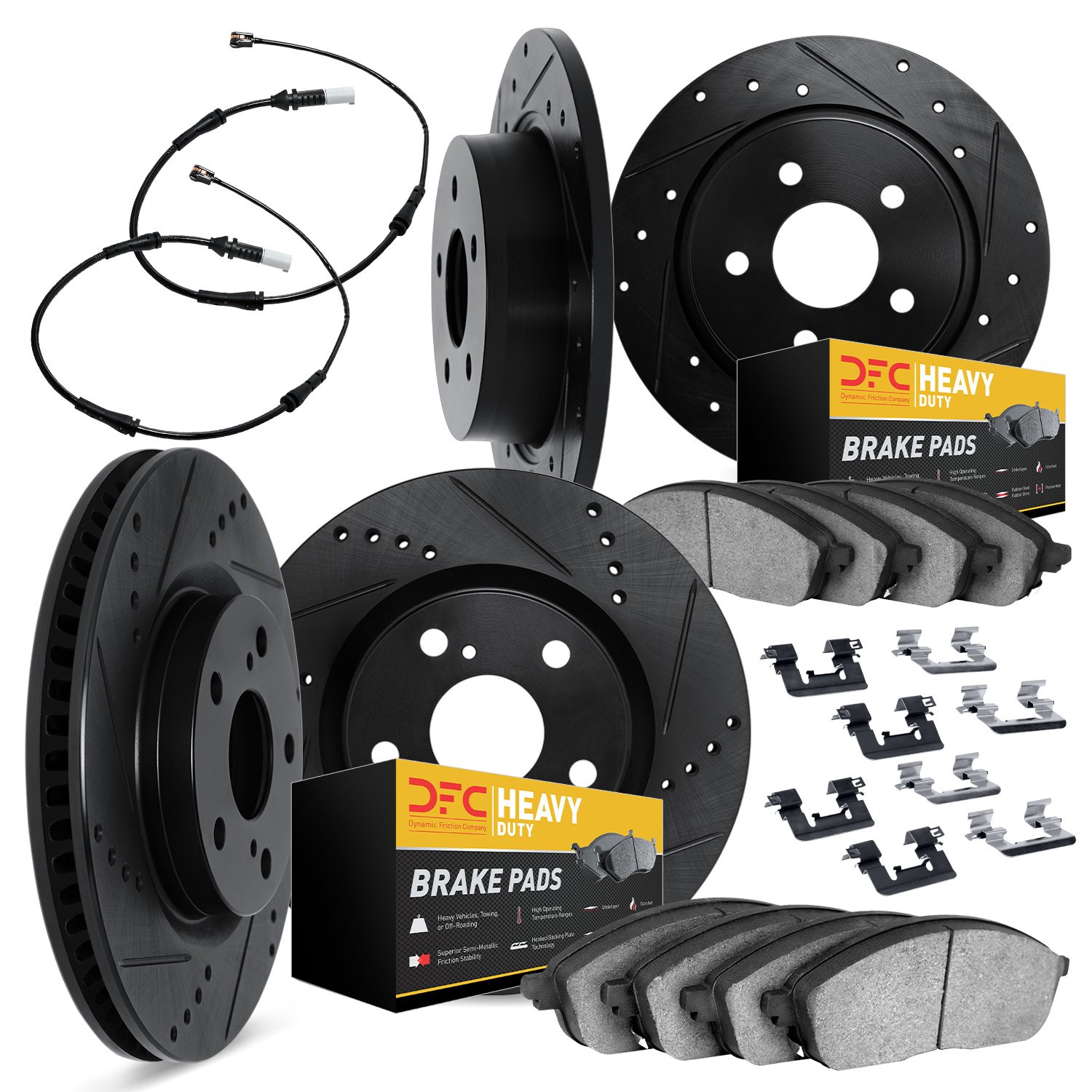 8224-99002 Drilled/Slotted Rotors w/Heavy-Duty Brake Pads/Sensor & Hardware [Silver], Fits Select Ford/Lincoln/Mercury/Mazda, Po