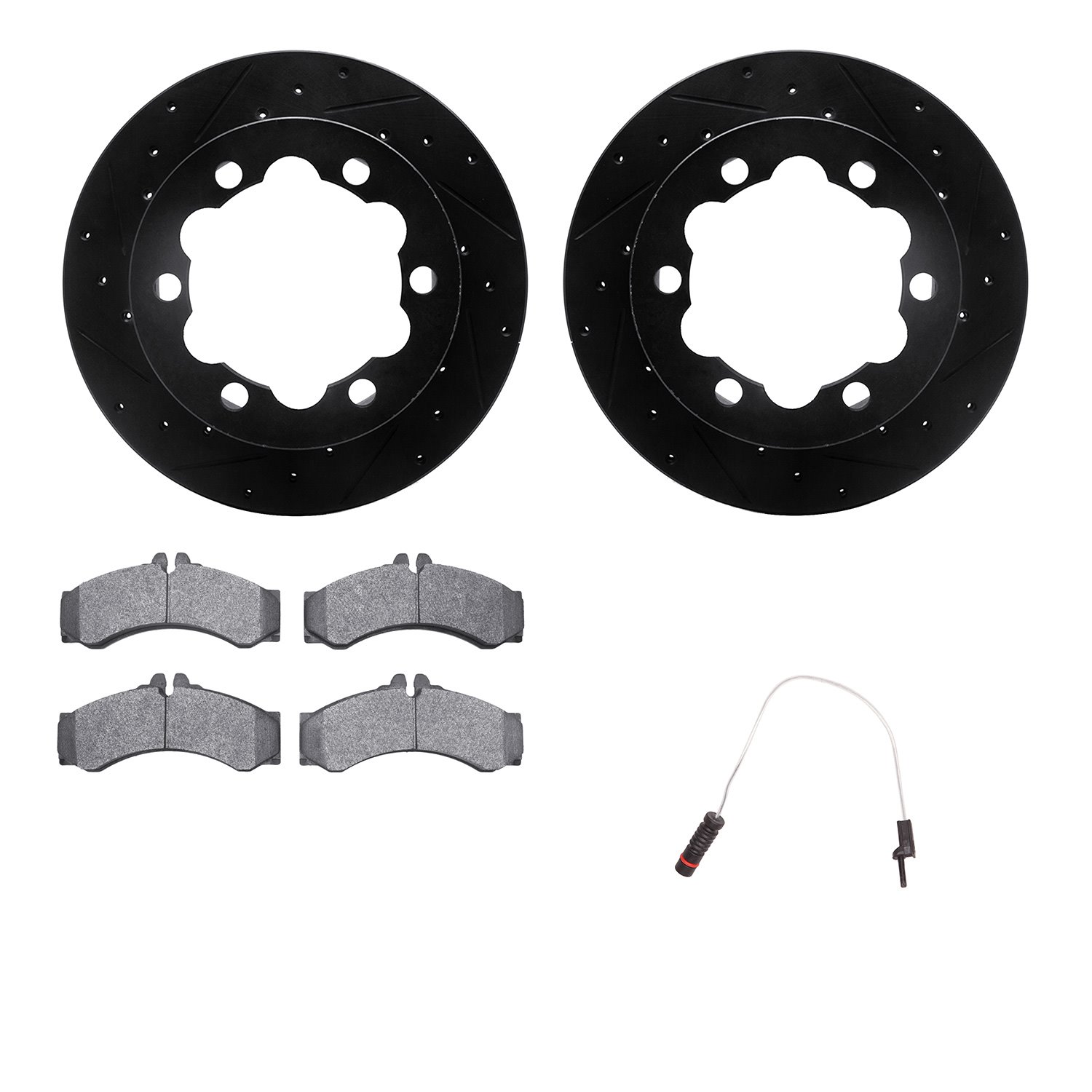 Drilled/Slotted Rotors w/Heavy-Duty Brake Pads Kit & Sensor