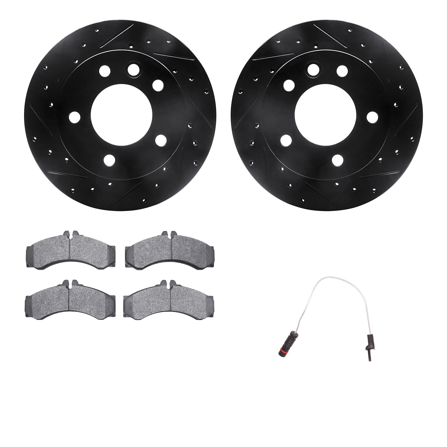 Drilled/Slotted Rotors w/Heavy-Duty Brake Pads Kit & Sensor
