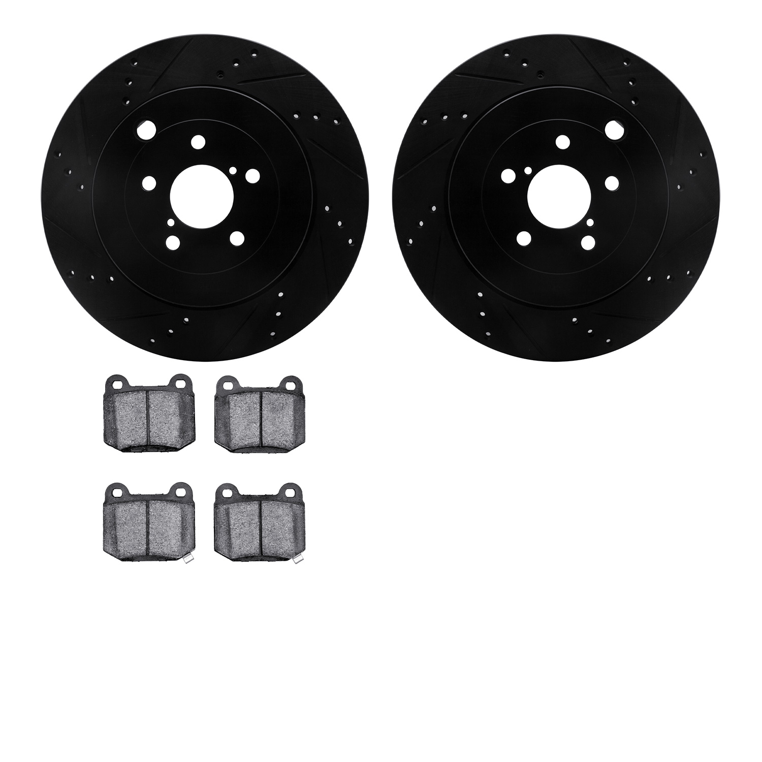 8302-13033 Drilled/Slotted Brake Rotors with 3000-Series Ceramic Brake Pads Kit [Black], 2017-2020 Multiple Makes/Models, Positi