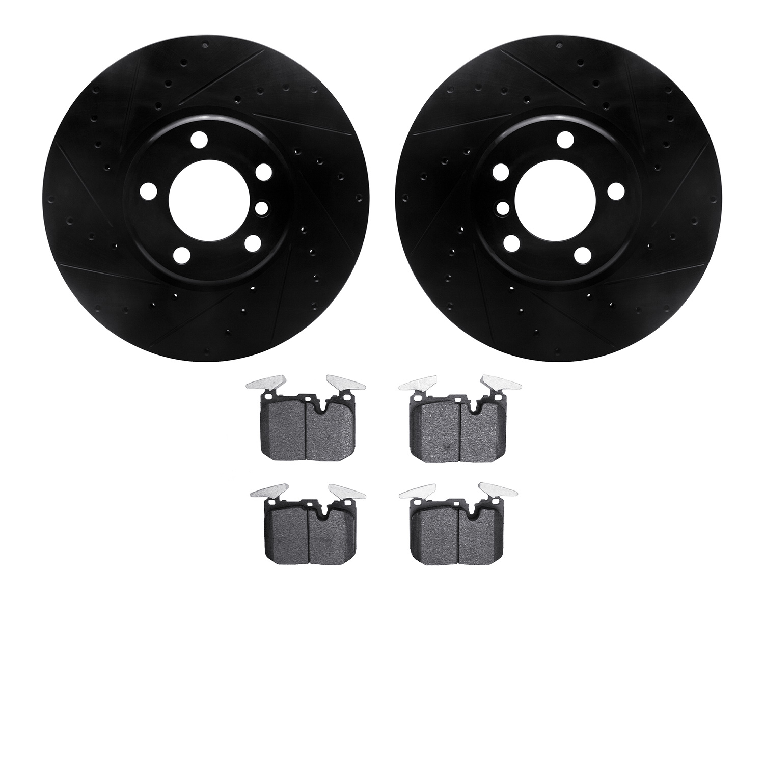 8302-31112 Drilled/Slotted Brake Rotors with 3000-Series Ceramic Brake Pads Kit [Black], 2012-2021 BMW, Position: Front