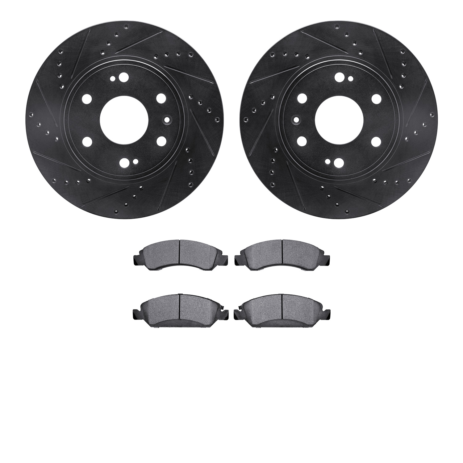 8302-48066 Drilled/Slotted Brake Rotors with 3000-Series Ceramic Brake Pads Kit [Black], 2009-2020 GM, Position: Front