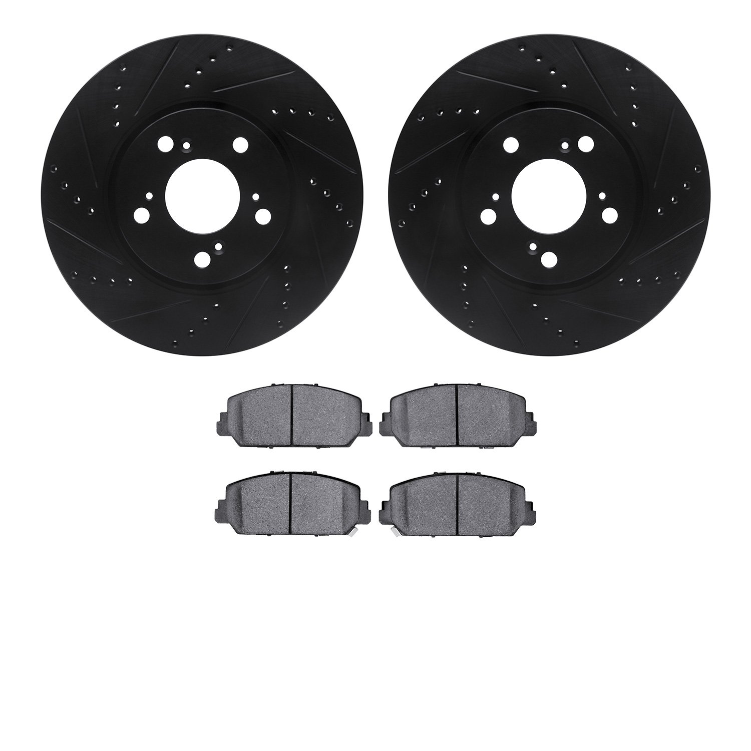 8302-58026 Drilled/Slotted Brake Rotors with 3000-Series Ceramic Brake Pads Kit [Black], 2014-2020 Acura/Honda, Position: Front