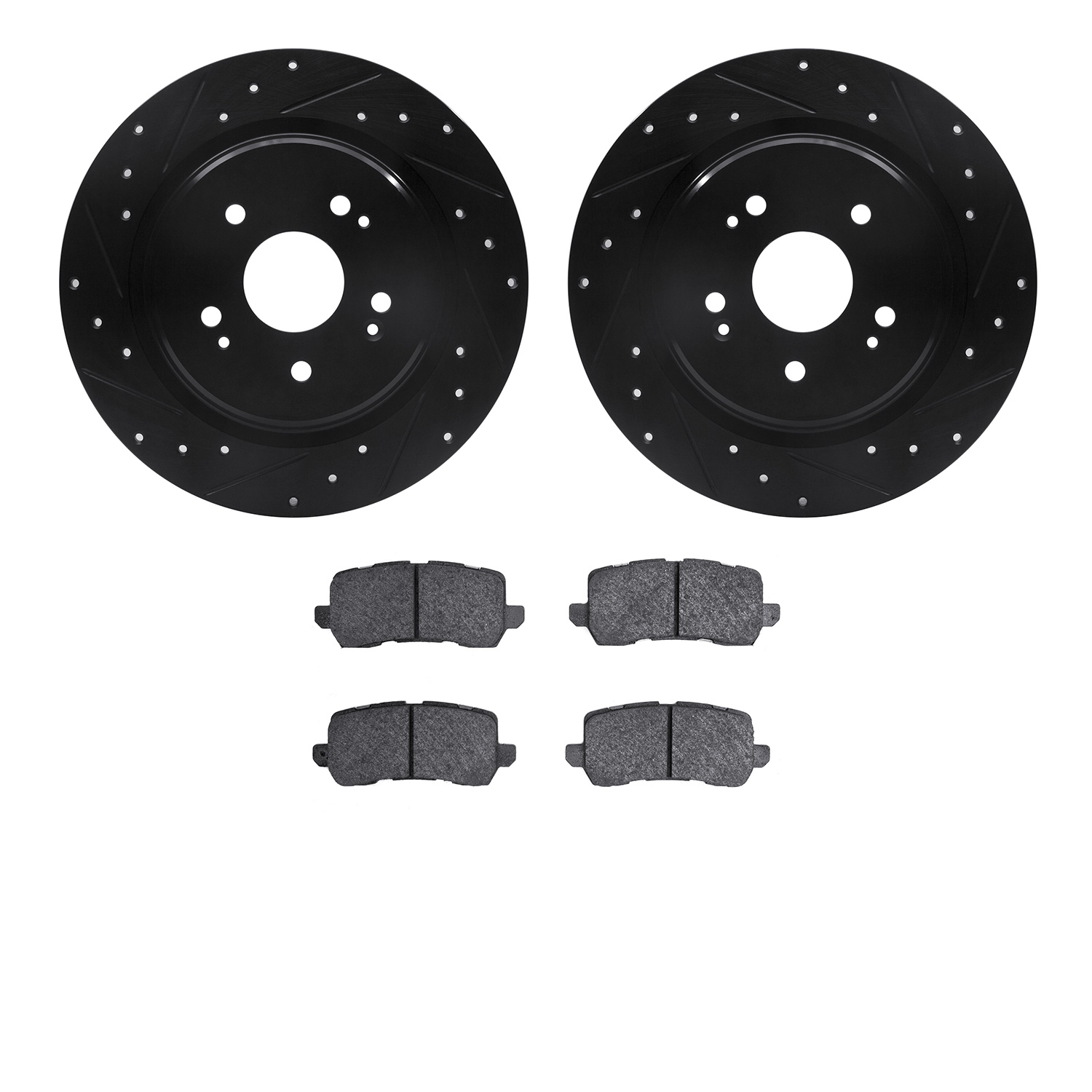 8302-58029 Drilled/Slotted Brake Rotors with 3000-Series Ceramic Brake Pads Kit [Black], 2015-2020 Acura/Honda, Position: Rear