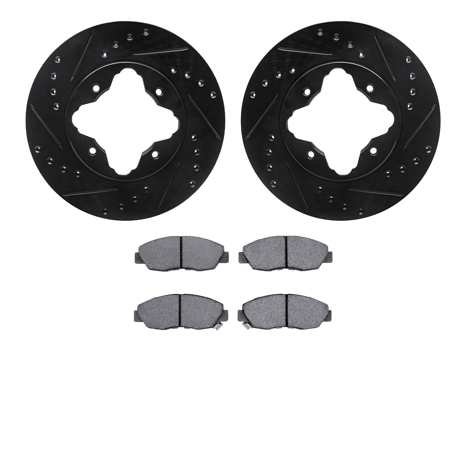 8302-59032 Drilled/Slotted Brake Rotors with 3000-Series Ceramic Brake Pads Kit [Black], 1990-1997 Acura/Honda, Position: Front