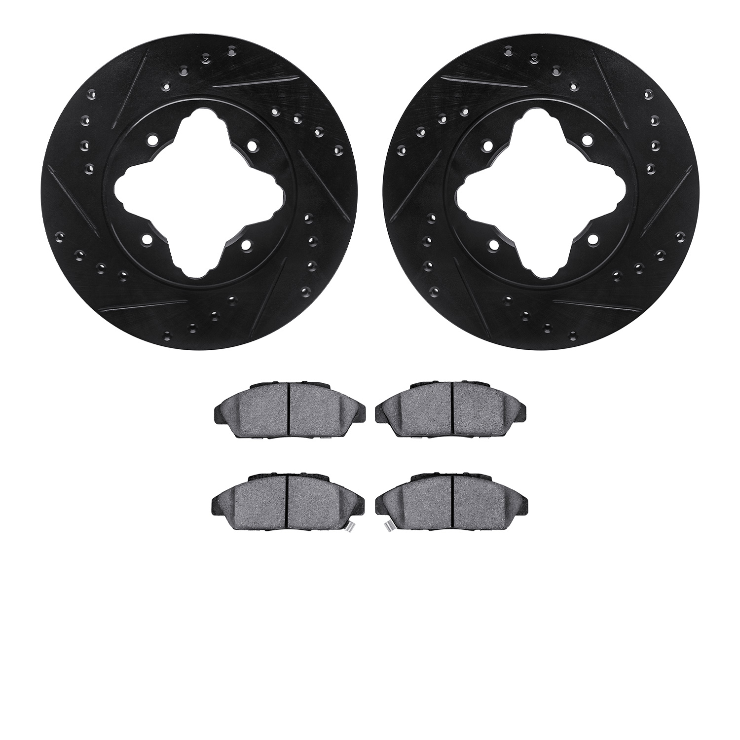8302-59034 Drilled/Slotted Brake Rotors with 3000-Series Ceramic Brake Pads Kit [Black], 1990-1993 Acura/Honda, Position: Front