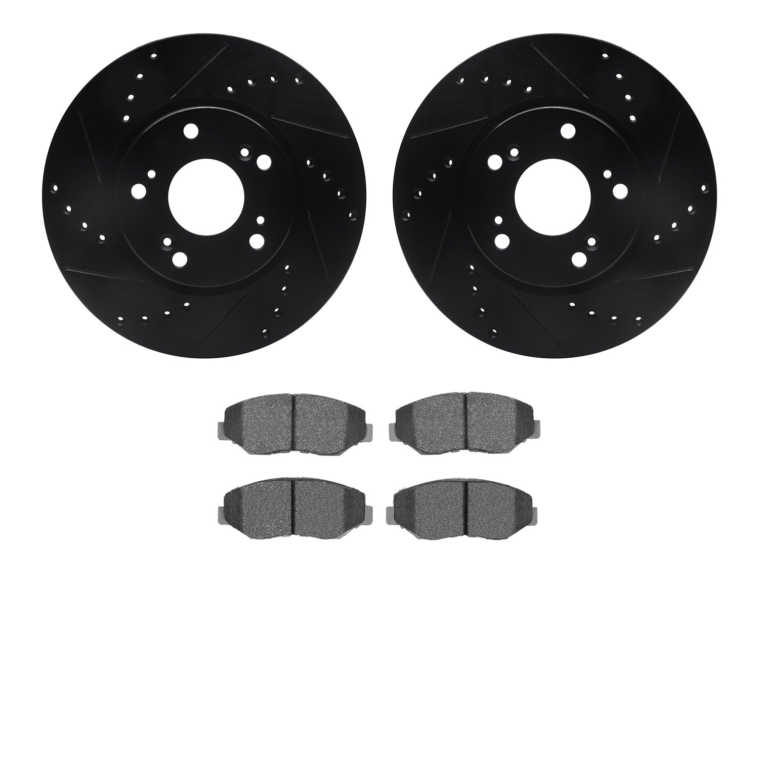 8302-59064 Drilled/Slotted Brake Rotors with 3000-Series Ceramic Brake Pads Kit [Black], 2003-2017 Acura/Honda, Position: Front