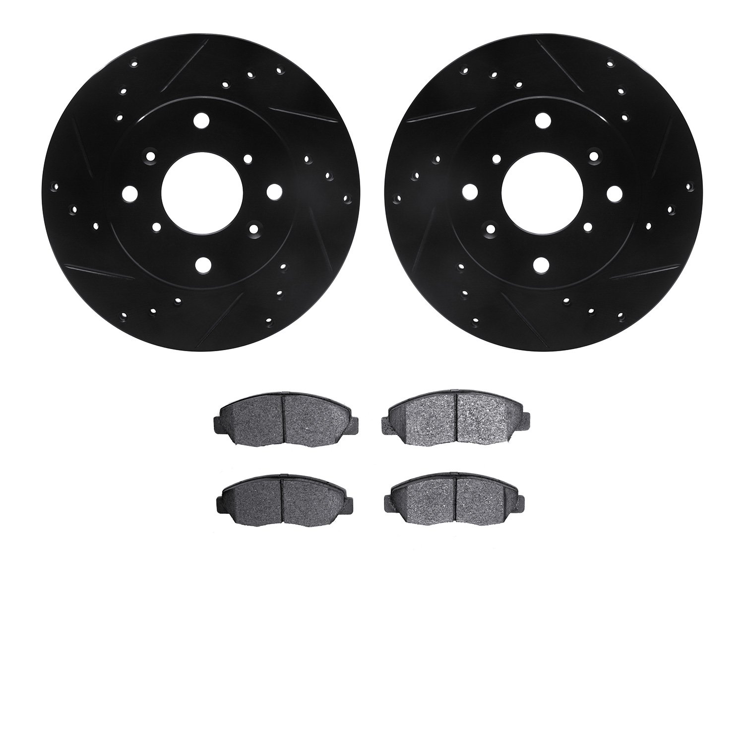 8302-59088 Drilled/Slotted Brake Rotors with 3000-Series Ceramic Brake Pads Kit [Black], 1998-2002 Acura/Honda, Position: Front