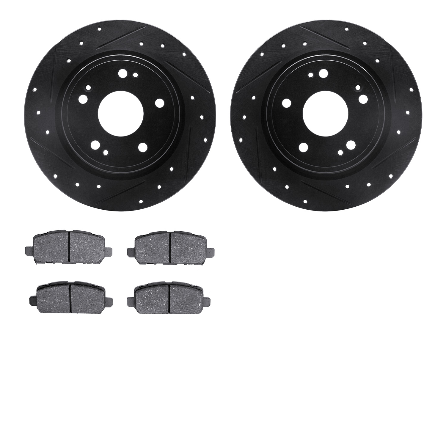 8302-59105 Drilled/Slotted Brake Rotors with 3000-Series Ceramic Brake Pads Kit [Black], Fits Select Acura/Honda, Position: Rear
